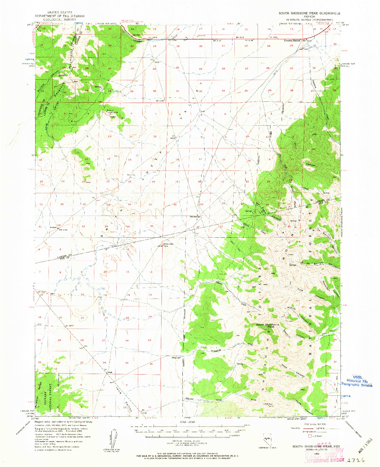 USGS 1:62500-SCALE QUADRANGLE FOR SOUTH SHOSHONE PEAK, NV 1956