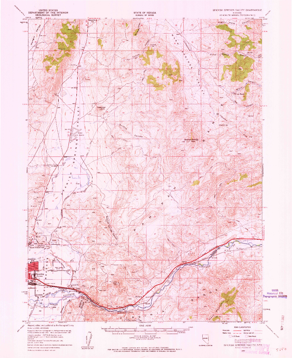 USGS 1:62500-SCALE QUADRANGLE FOR SPANISH SPRINGS VALLEY, NV 1957