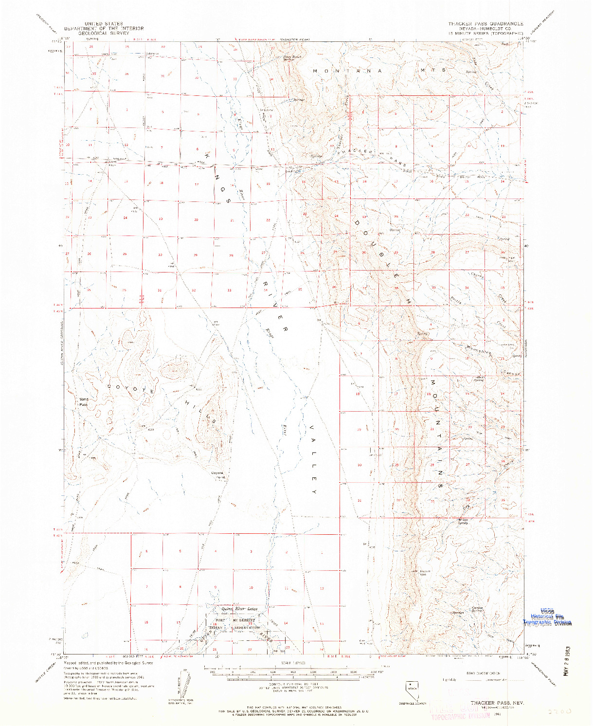 USGS 1:62500-SCALE QUADRANGLE FOR THACKER PASS, NV 1961