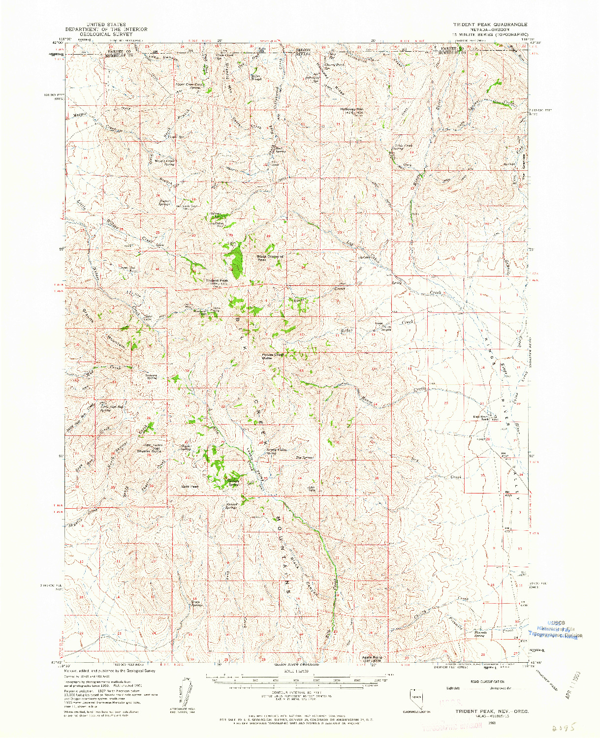 USGS 1:62500-SCALE QUADRANGLE FOR TRIDENT PEAK, NV 1961