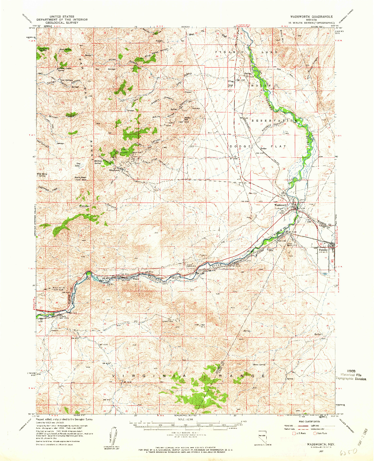 USGS 1:62500-SCALE QUADRANGLE FOR WADSWORTH, NV 1957