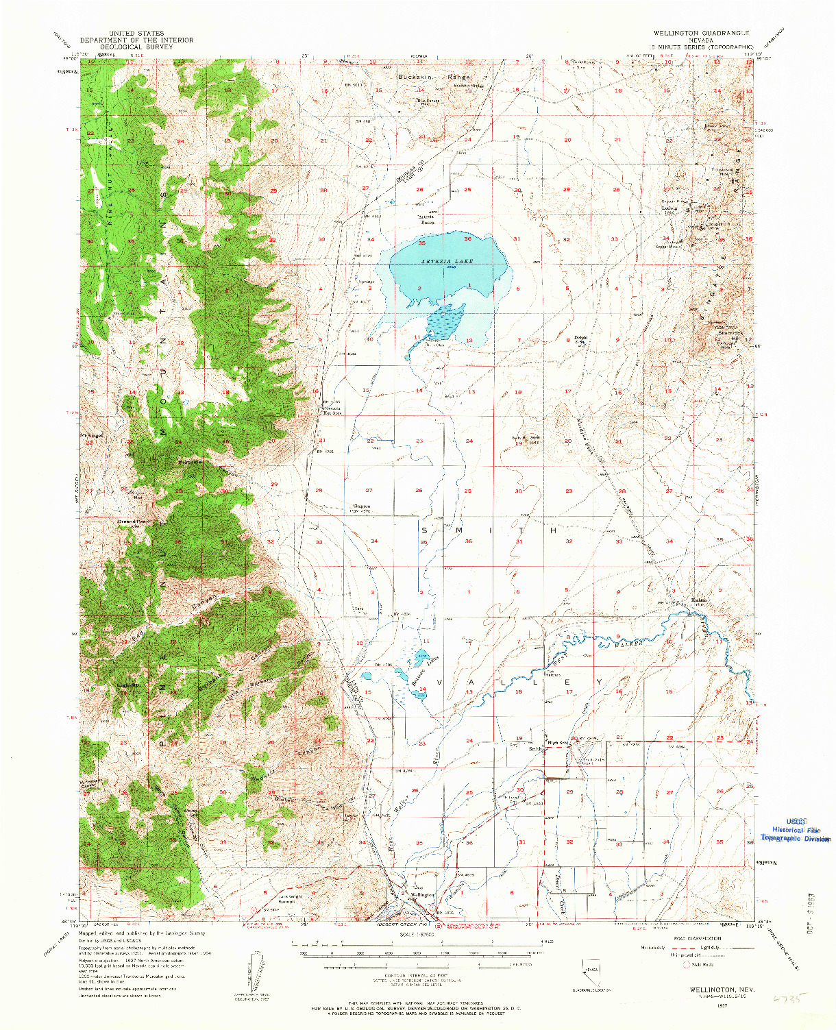 USGS 1:62500-SCALE QUADRANGLE FOR WELLINGTON, NV 1957
