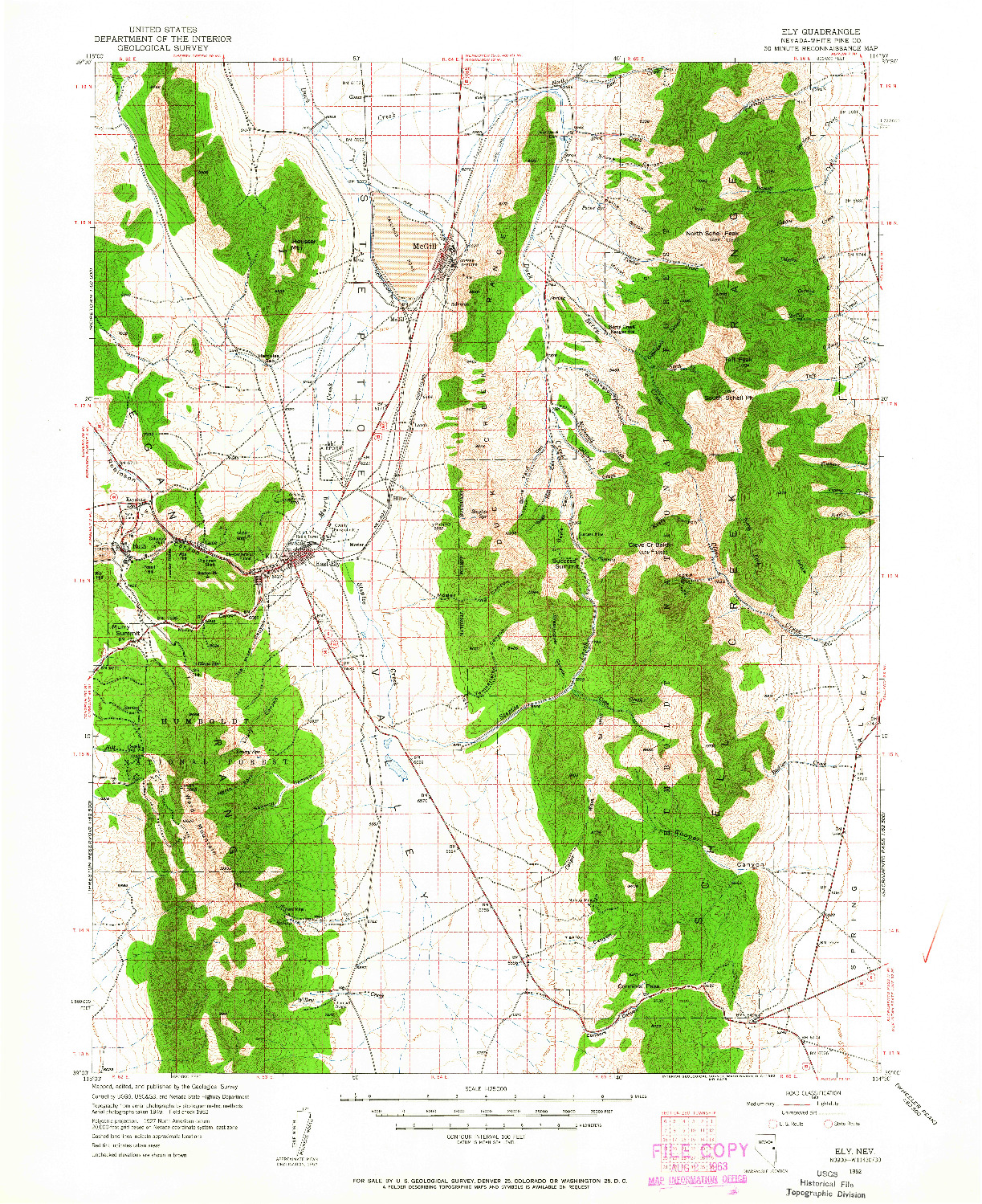 USGS 1:125000-SCALE QUADRANGLE FOR ELY, NV 1952