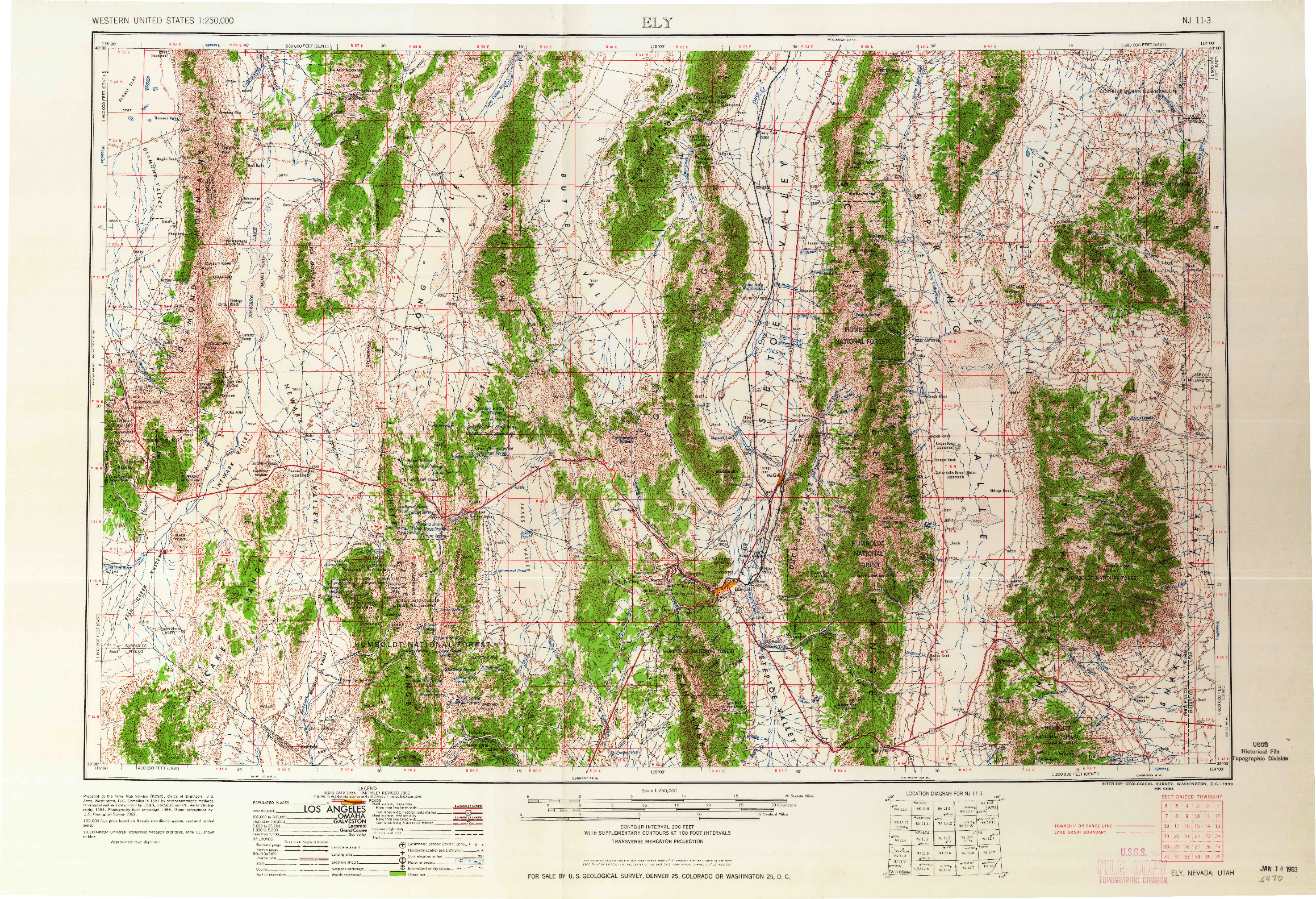 USGS 1:250000-SCALE QUADRANGLE FOR ELY, NV 1963