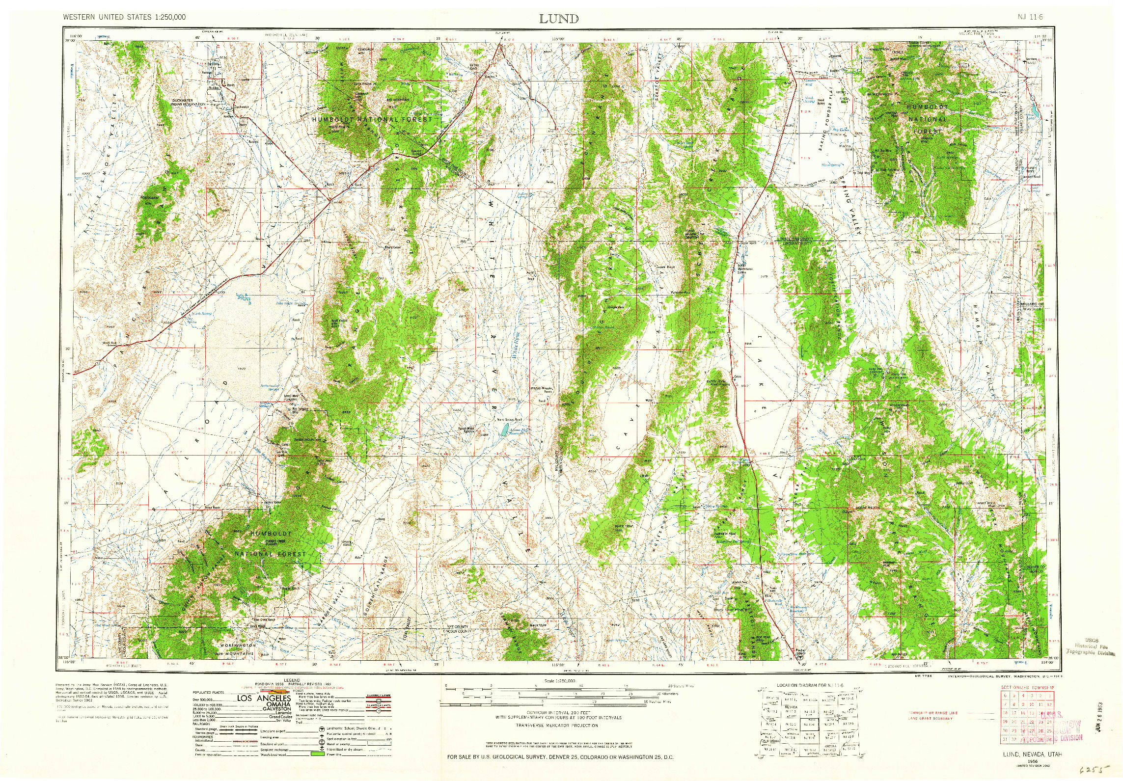 USGS 1:250000-SCALE QUADRANGLE FOR LUND, NV 1956