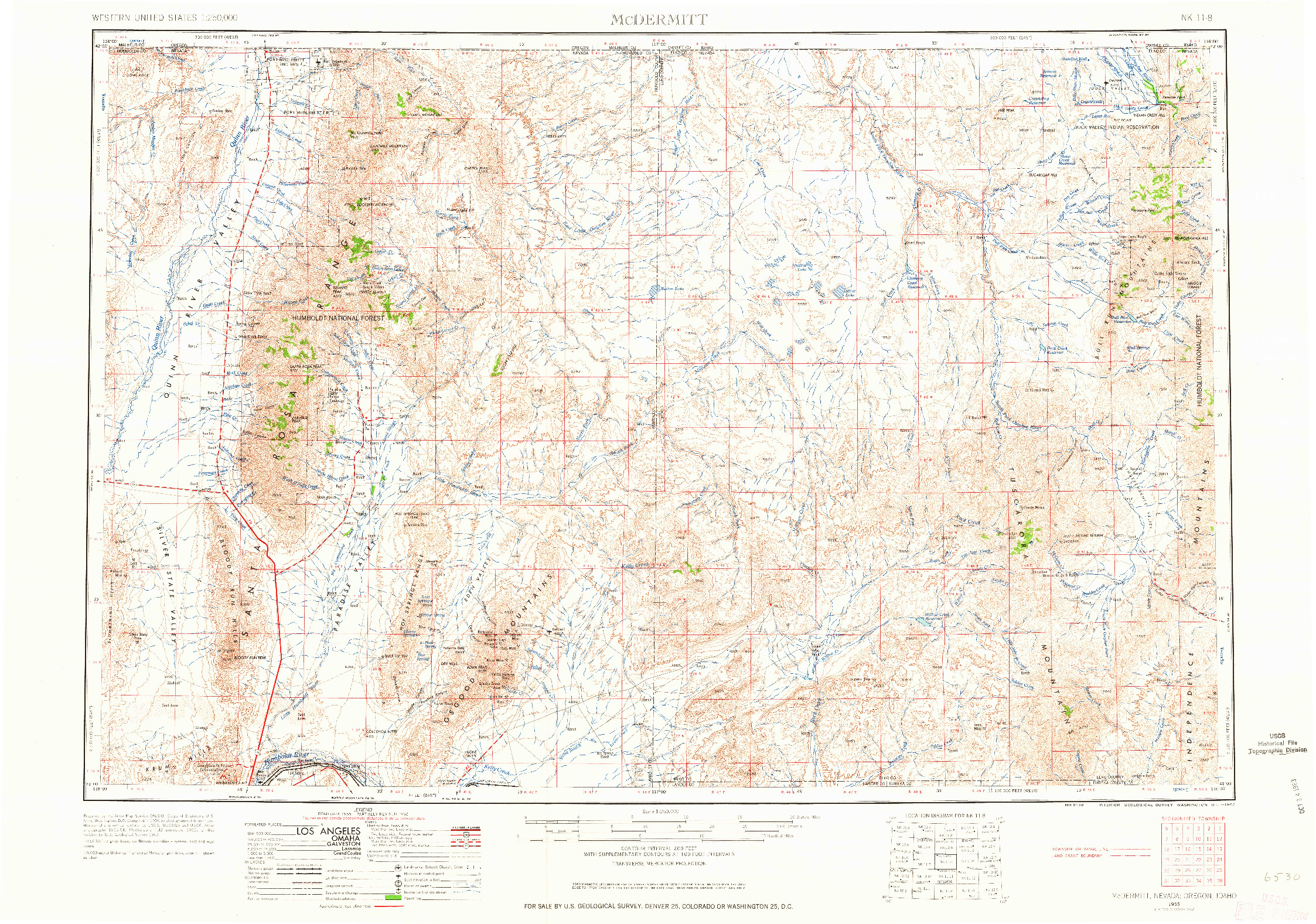 USGS 1:250000-SCALE QUADRANGLE FOR MCDERMITT, NV 1955