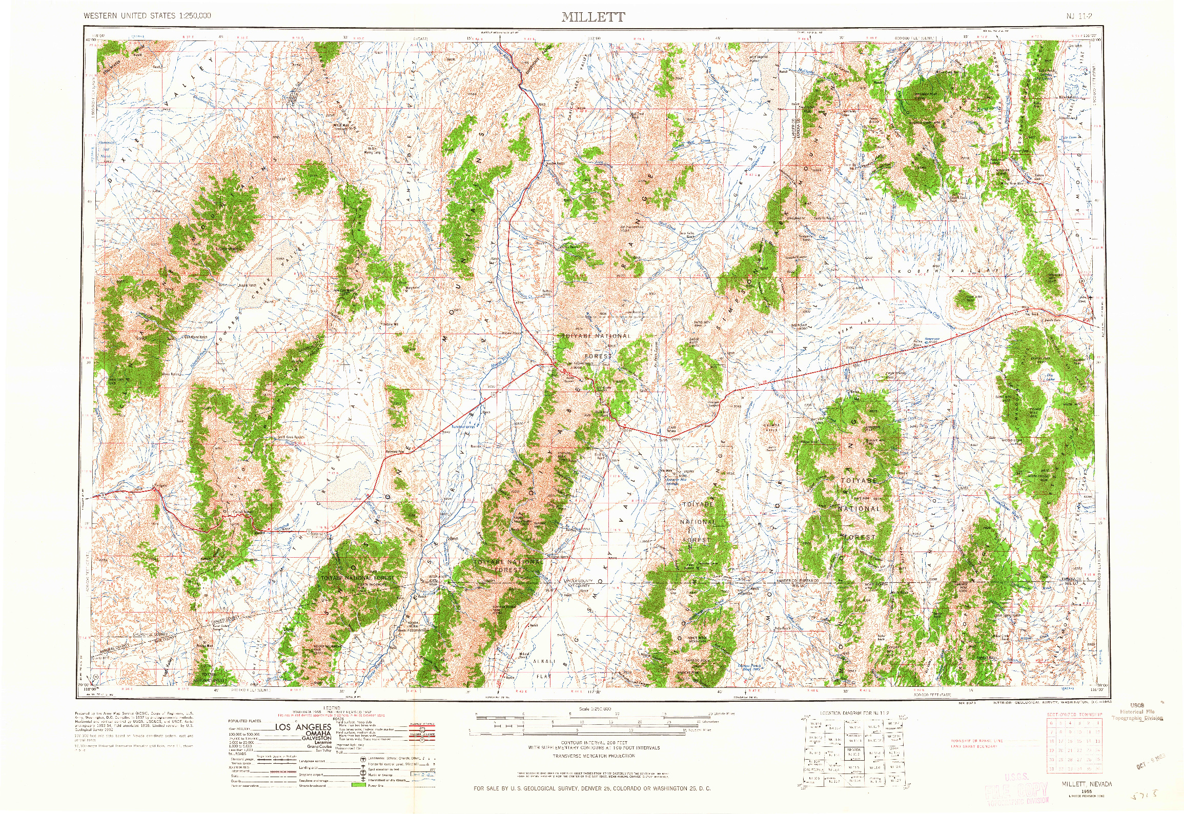 USGS 1:250000-SCALE QUADRANGLE FOR MILLETT, NV 1955