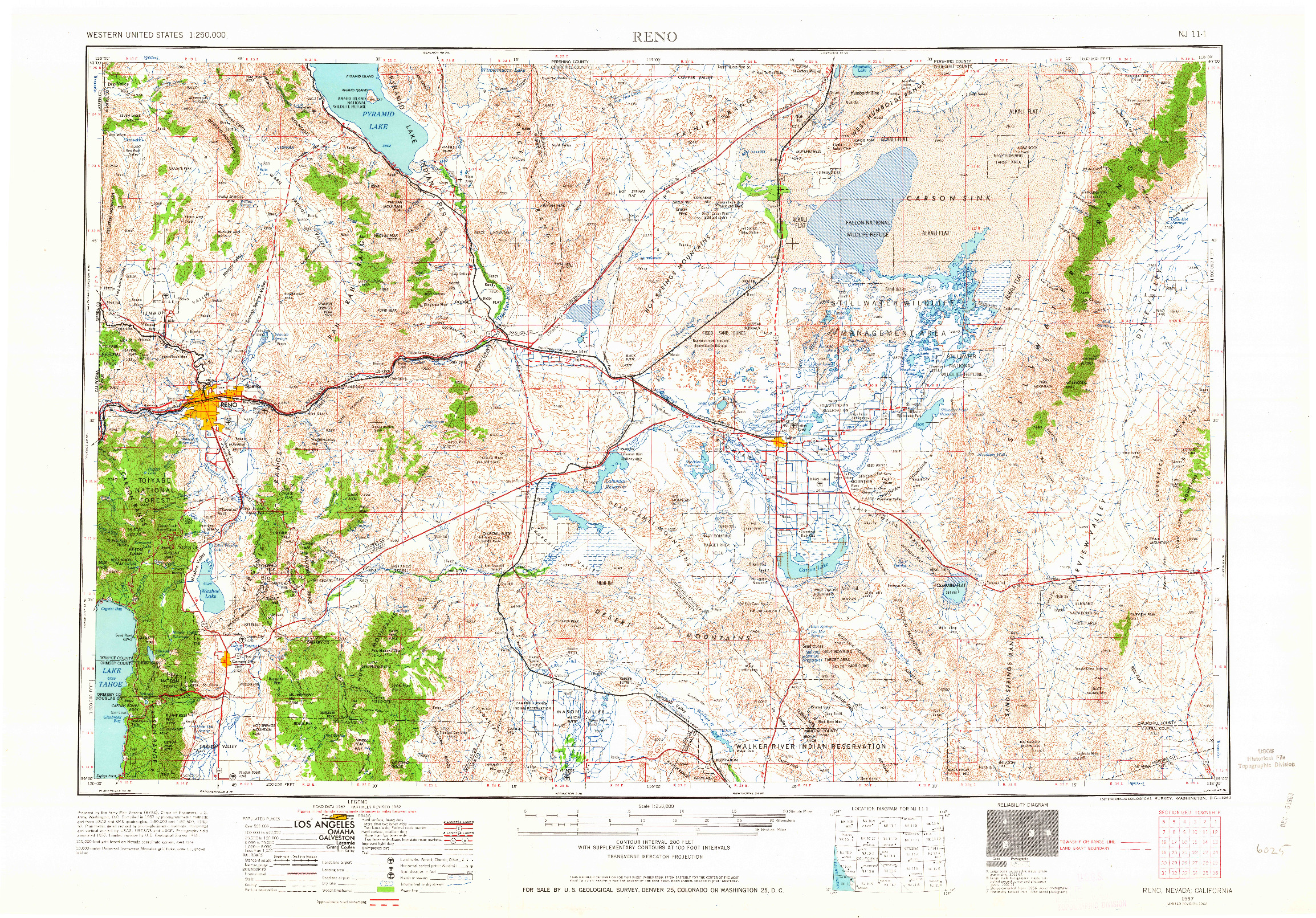 USGS 1:250000-SCALE QUADRANGLE FOR RENO, NV 1957