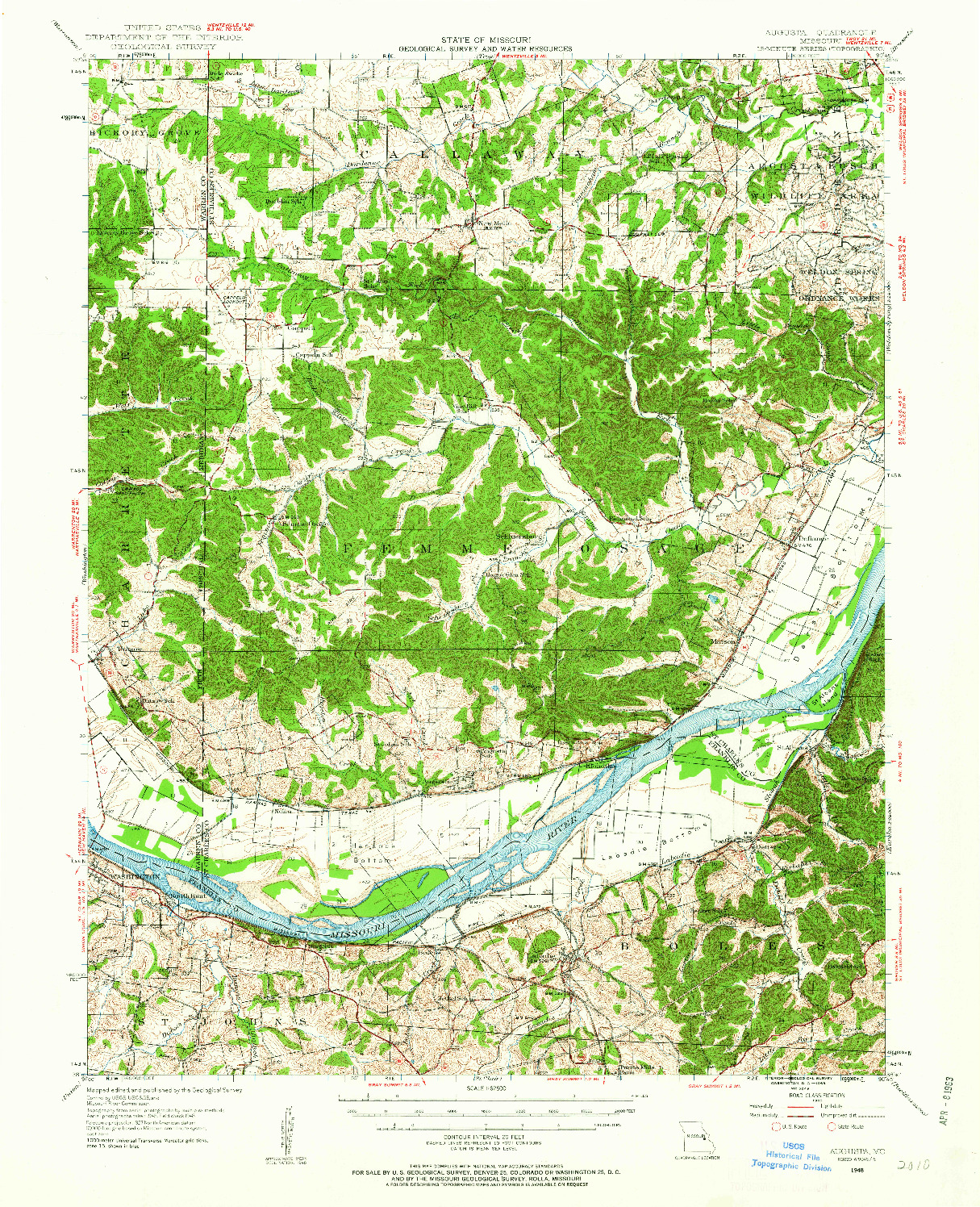 USGS 1:62500-SCALE QUADRANGLE FOR AUGUSTA, MO 1948