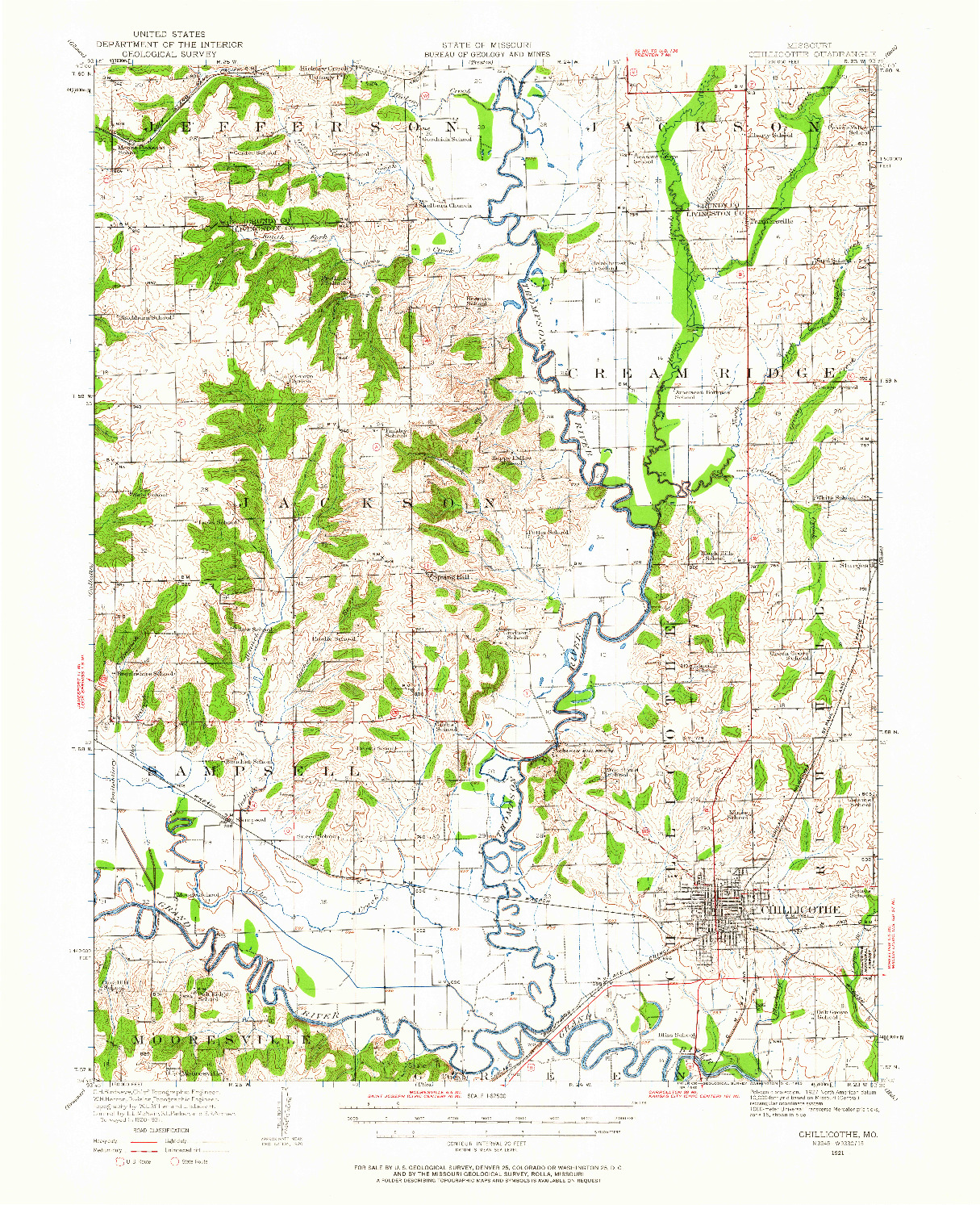 USGS 1:62500-SCALE QUADRANGLE FOR CHILLICOTHE, MO 1921