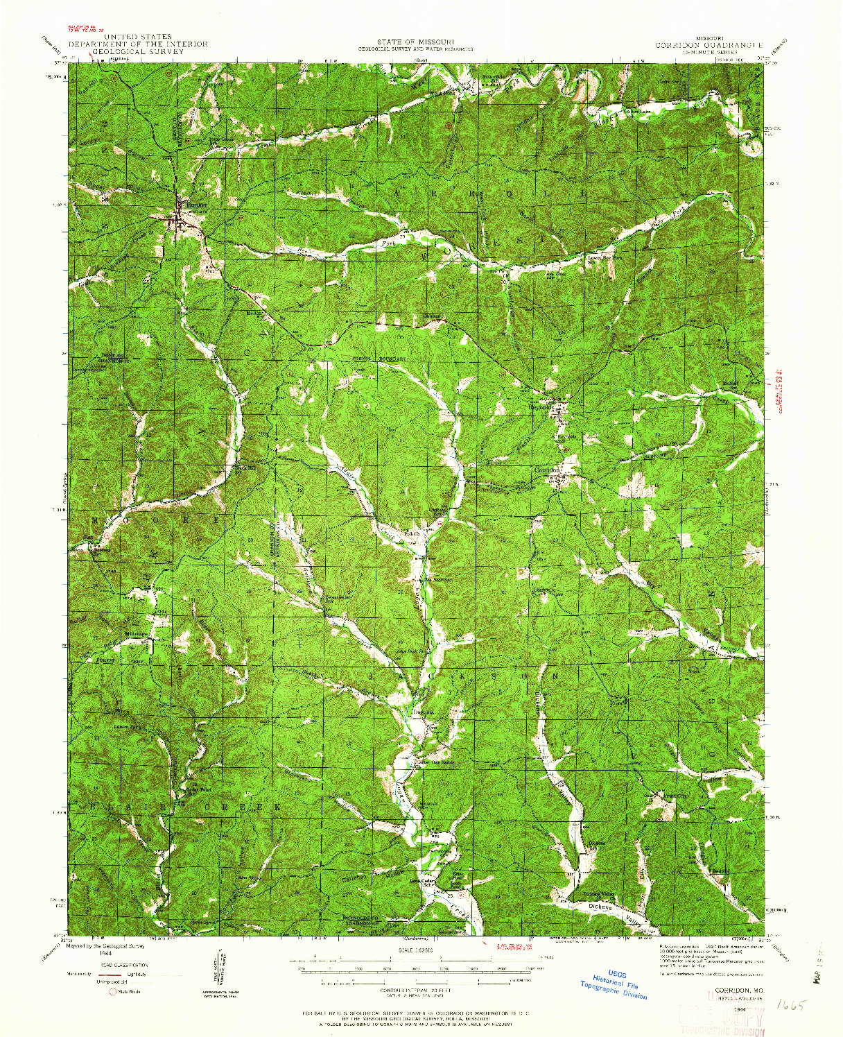 USGS 1:62500-SCALE QUADRANGLE FOR CORRIDON, MO 1944