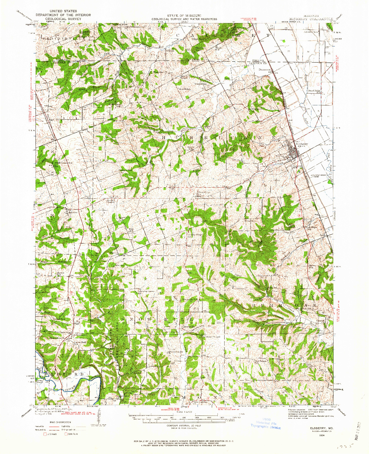 USGS 1:62500-SCALE QUADRANGLE FOR ELSBERRY, MO 1934