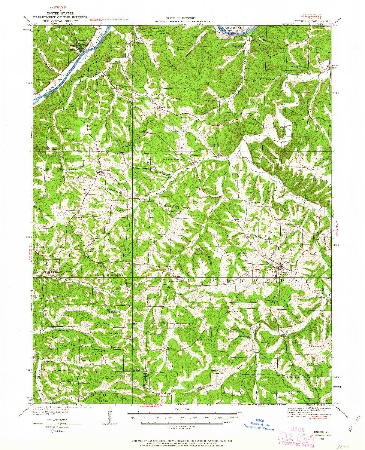 USGS 1:62500-SCALE QUADRANGLE FOR IBERIA, MO 1933