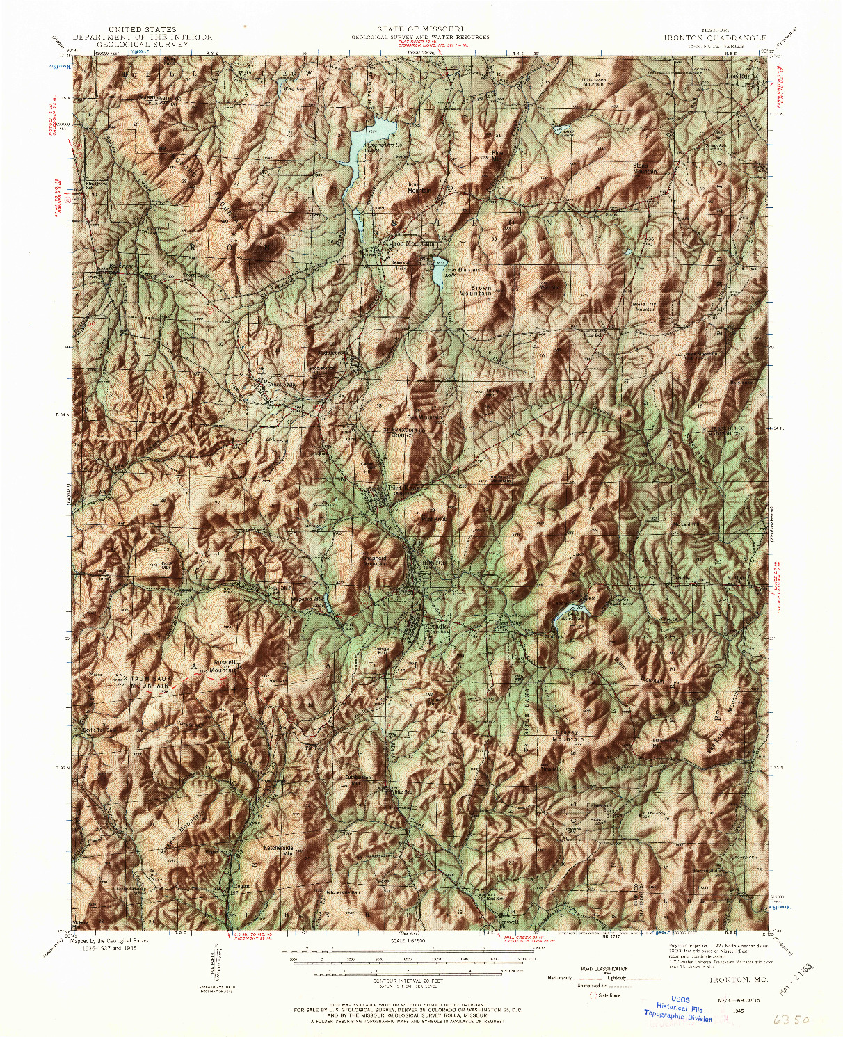 USGS 1:62500-SCALE QUADRANGLE FOR IRONTON, MO 1945