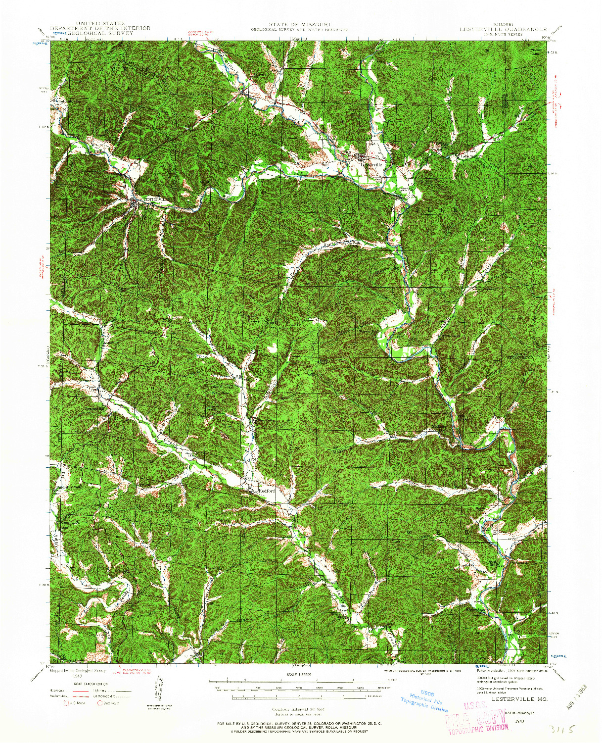 USGS 1:62500-SCALE QUADRANGLE FOR LESTERVILLE, MO 1943