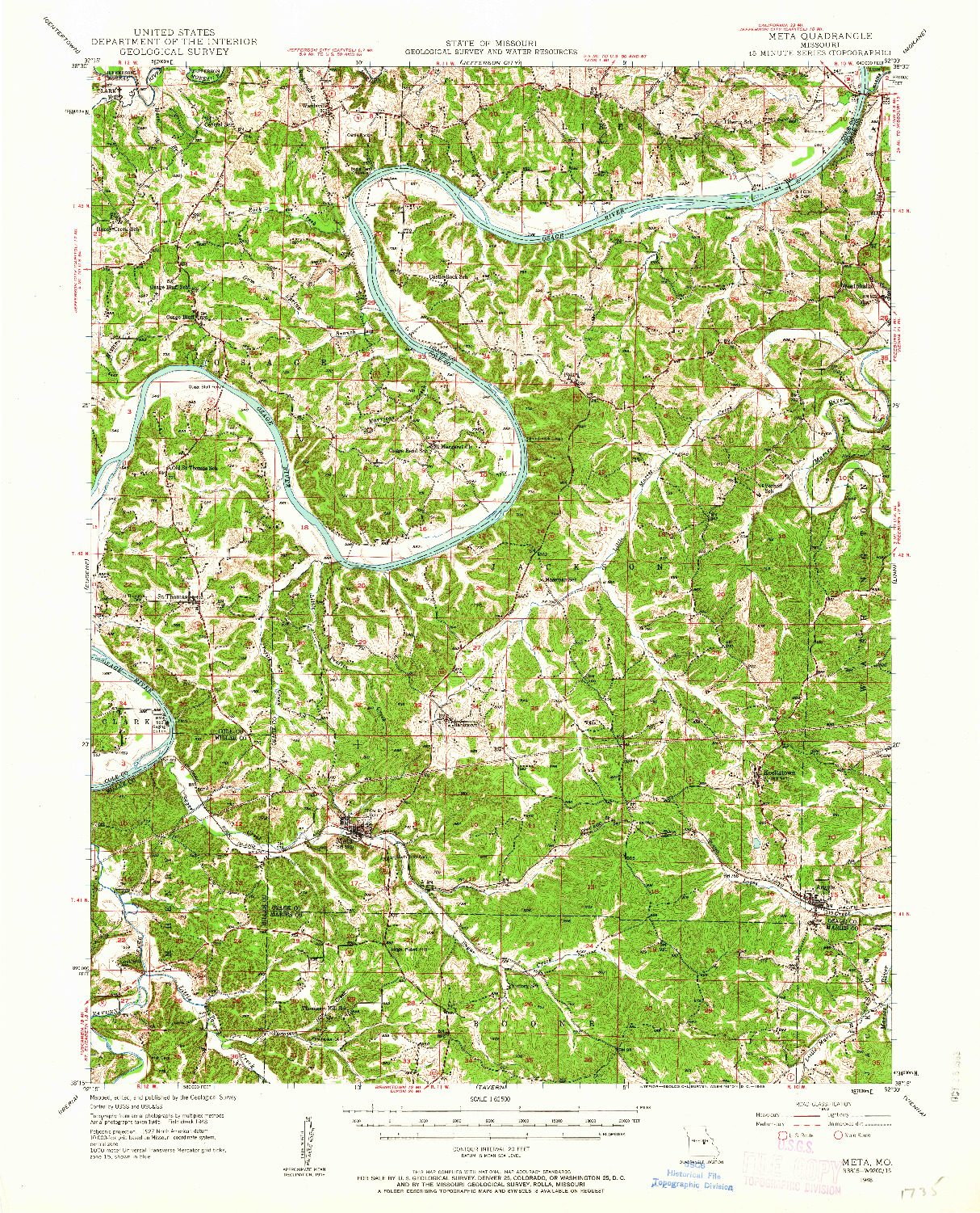 USGS 1:62500-SCALE QUADRANGLE FOR META, MO 1948