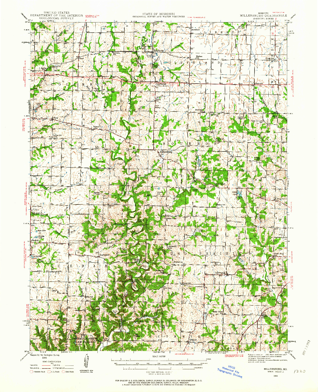 USGS 1:62500-SCALE QUADRANGLE FOR MILLERSBURG, MO 1944