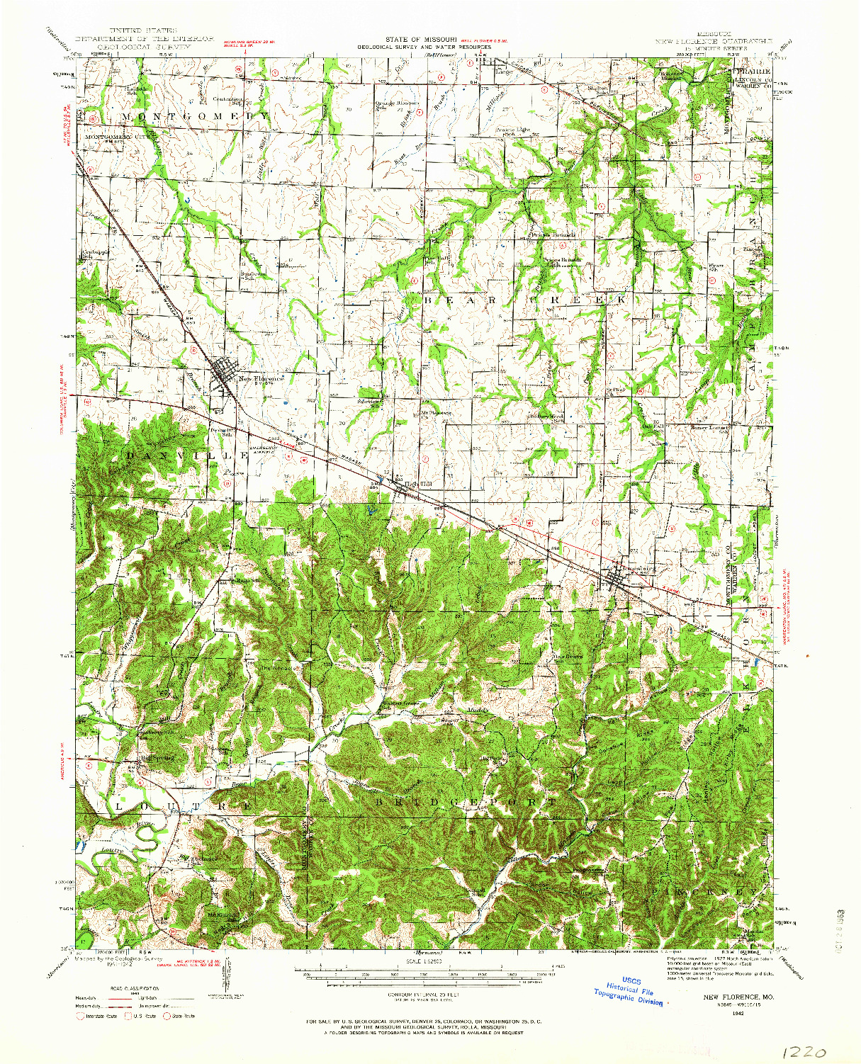 USGS 1:62500-SCALE QUADRANGLE FOR NEW FLORENCE, MO 1942