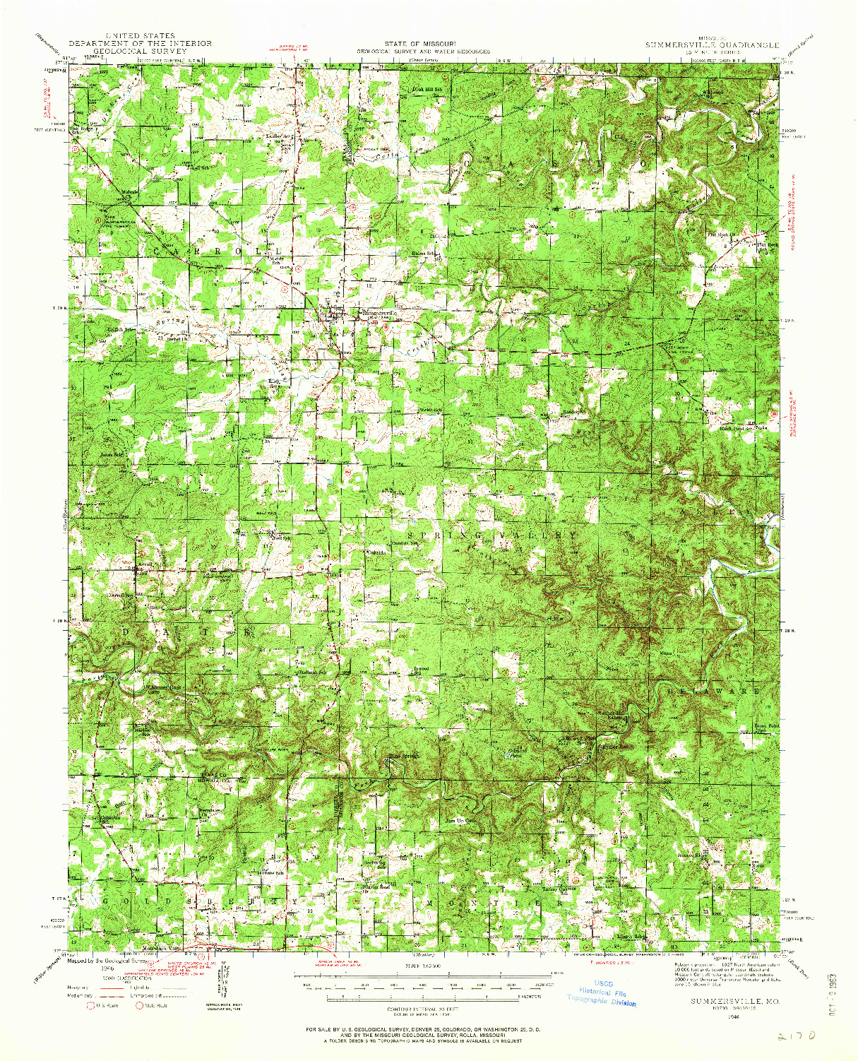 USGS 1:62500-SCALE QUADRANGLE FOR SUMMERSVILLE, MO 1946