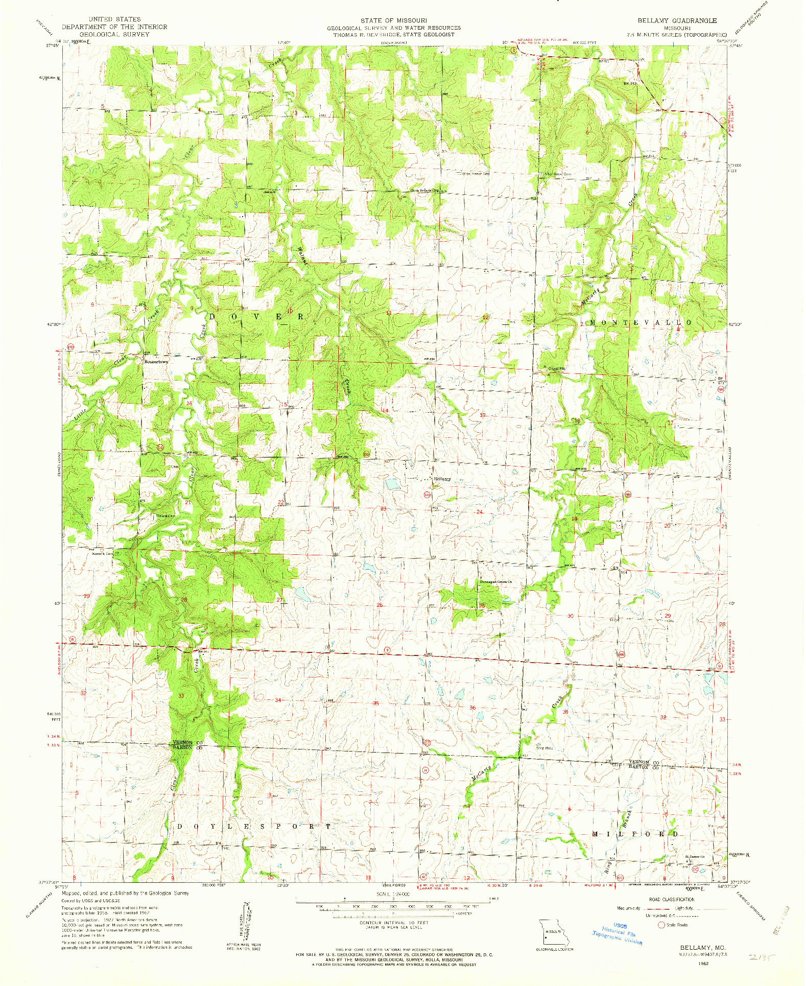 USGS 1:24000-SCALE QUADRANGLE FOR BELLAMY, MO 1962