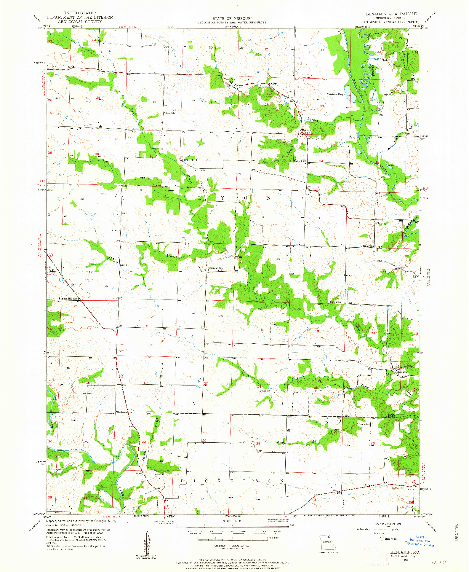 USGS 1:24000-SCALE QUADRANGLE FOR BENJAMIN, MO 1950