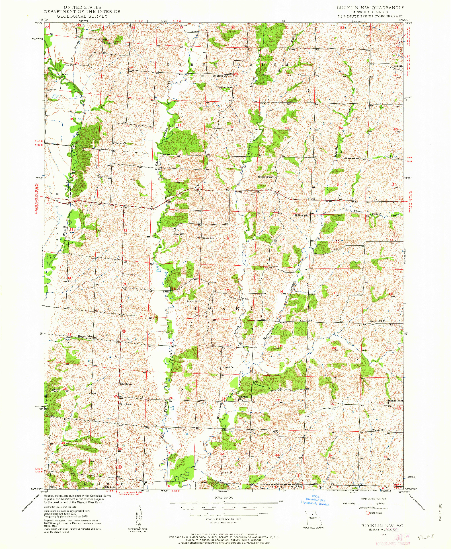 USGS 1:24000-SCALE QUADRANGLE FOR BUCKLIN NW, MO 1949