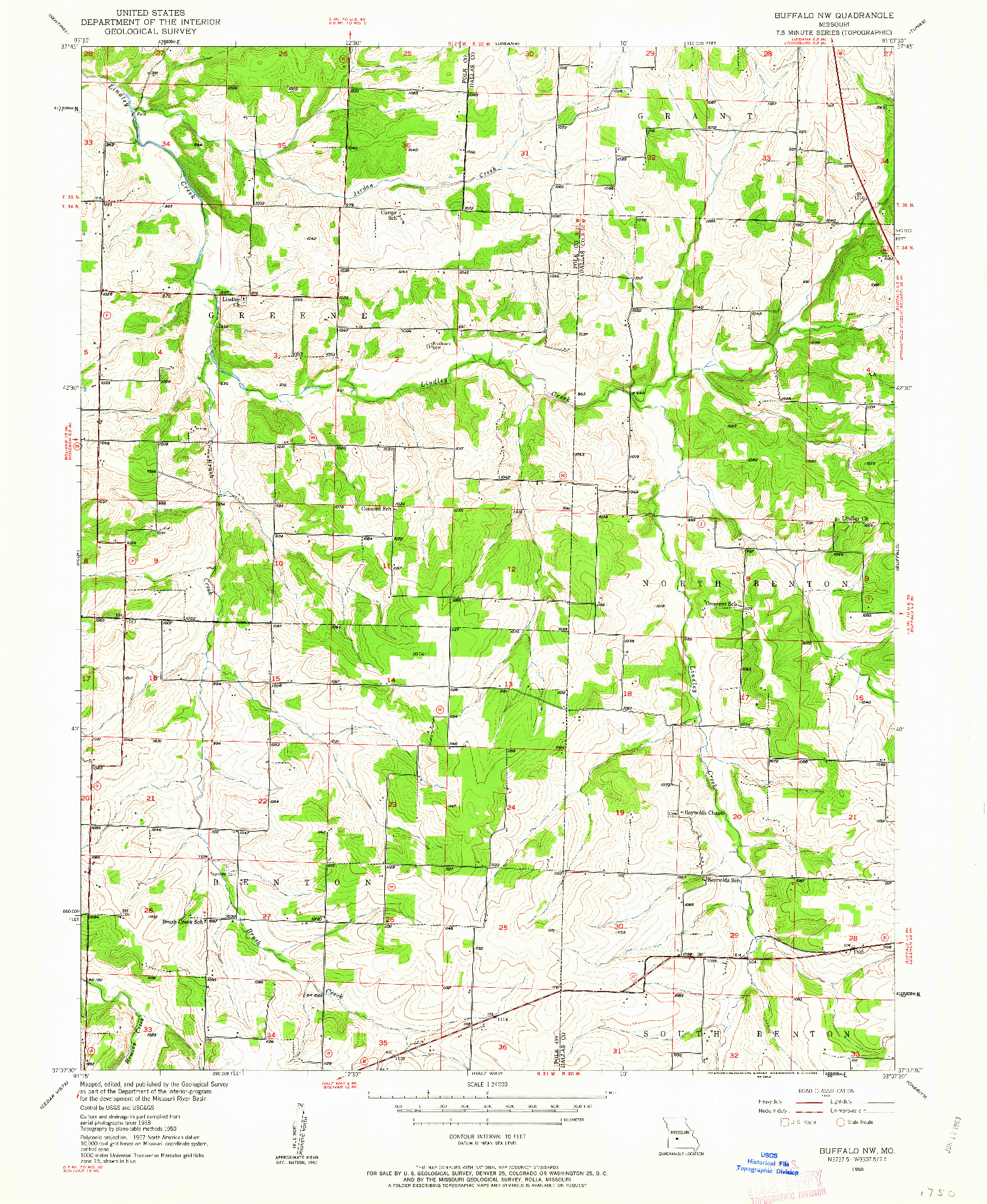 USGS 1:24000-SCALE QUADRANGLE FOR BUFFALO NW, MO 1950