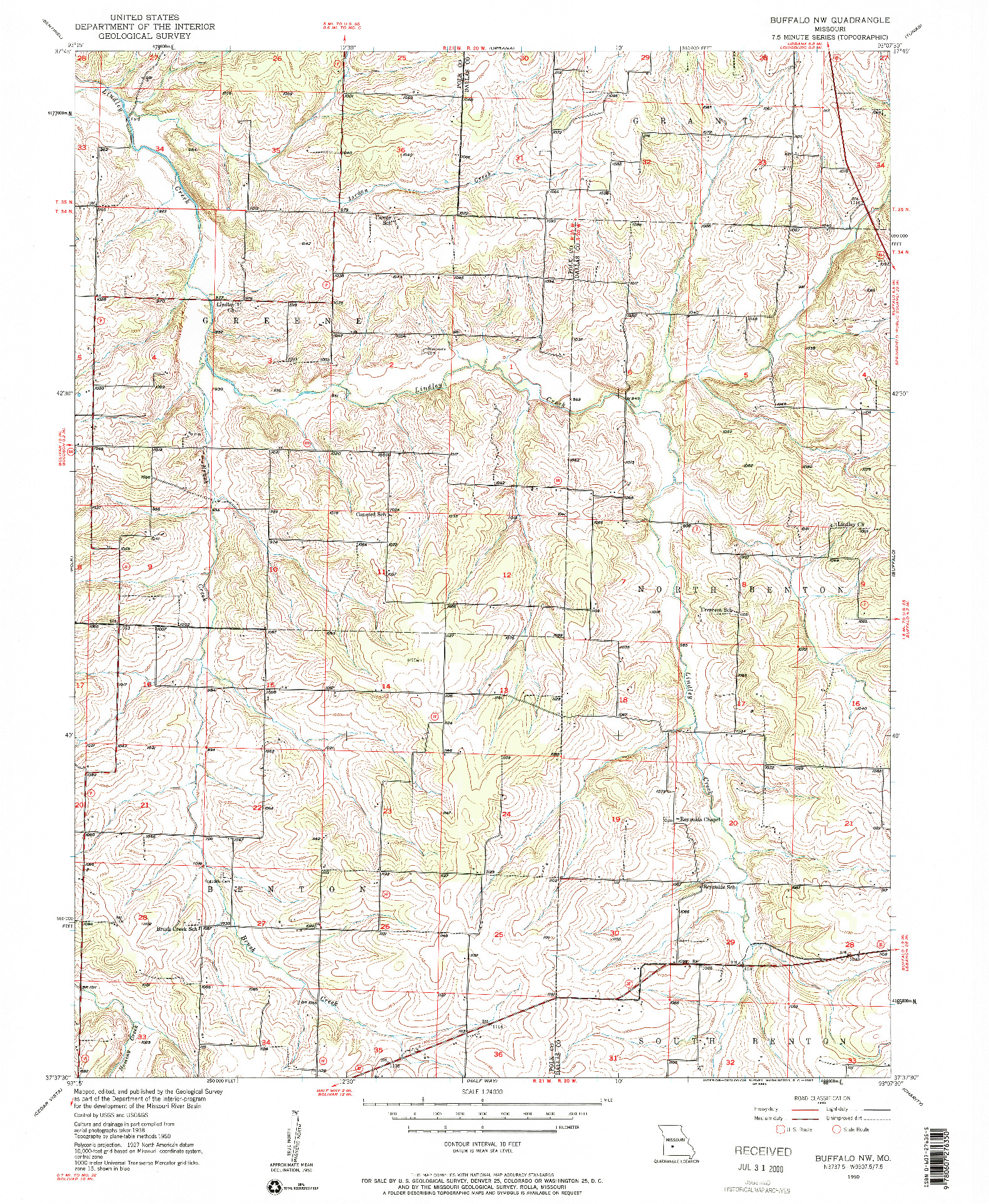 USGS 1:24000-SCALE QUADRANGLE FOR BUFFALO NW, MO 1950