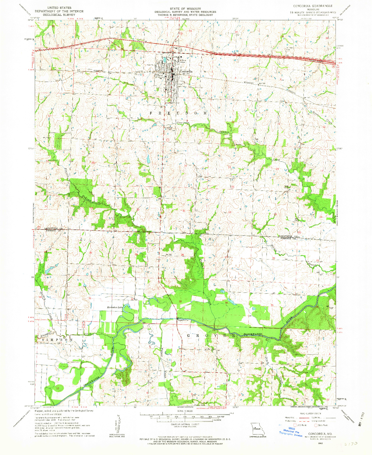 USGS 1:24000-SCALE QUADRANGLE FOR CONCORDIA, MO 1962