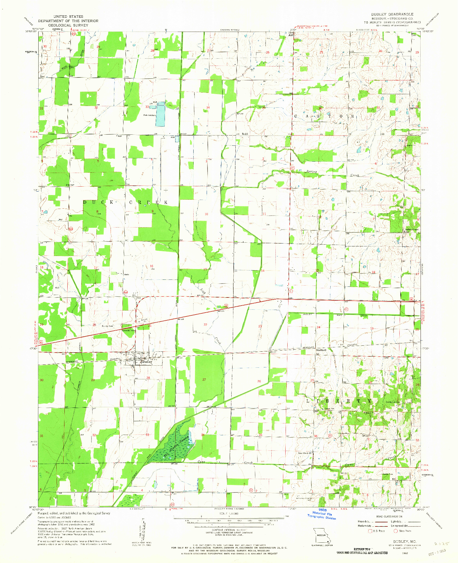 USGS 1:24000-SCALE QUADRANGLE FOR DUDLEY, MO 1962