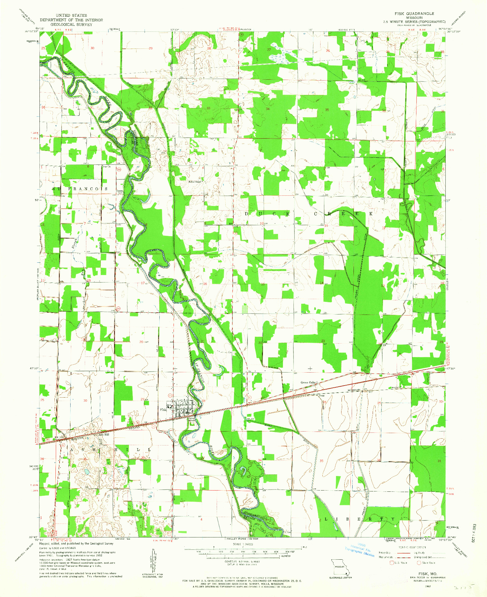 USGS 1:24000-SCALE QUADRANGLE FOR FISK, MO 1962