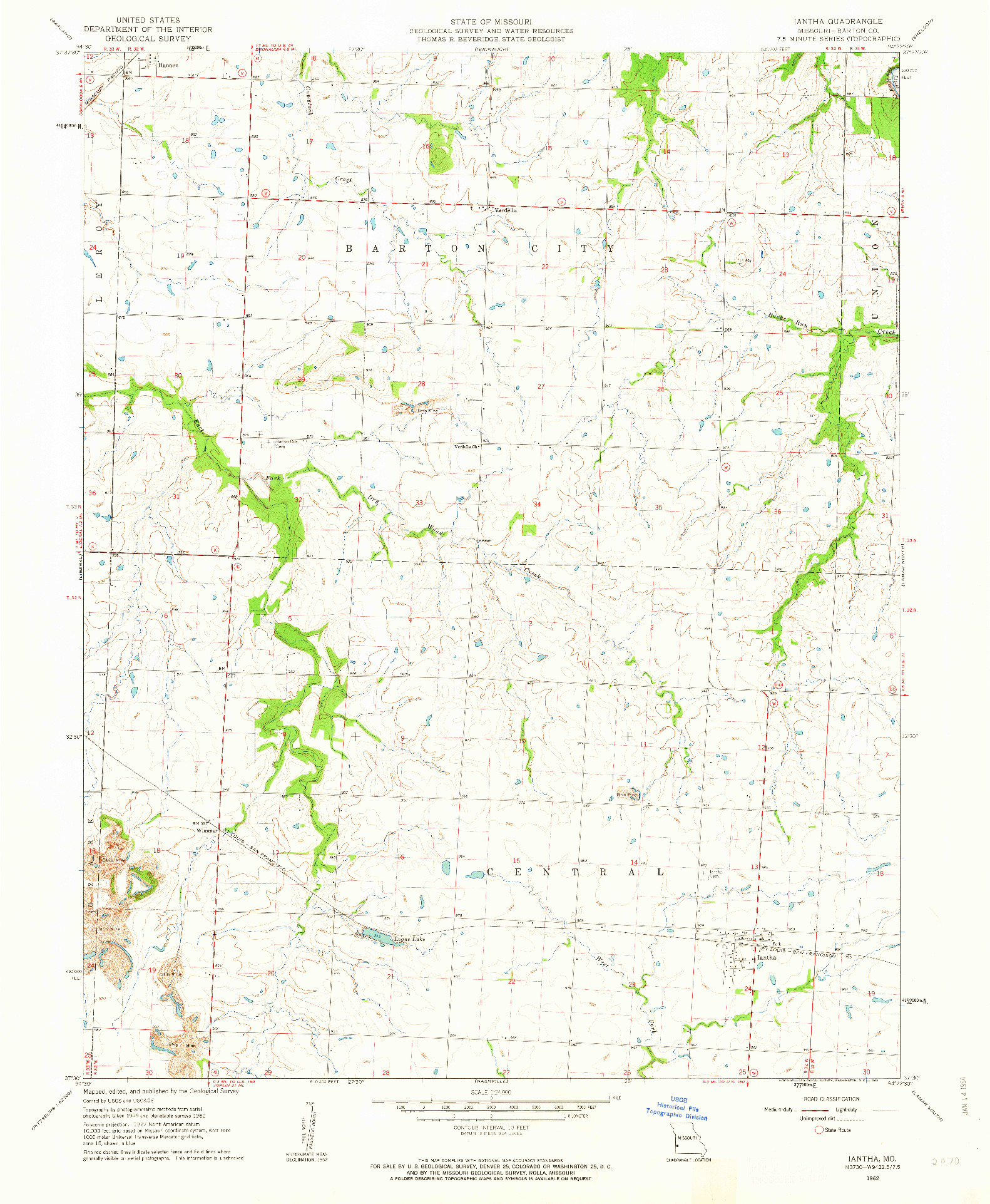 USGS 1:24000-SCALE QUADRANGLE FOR IANTHA, MO 1962