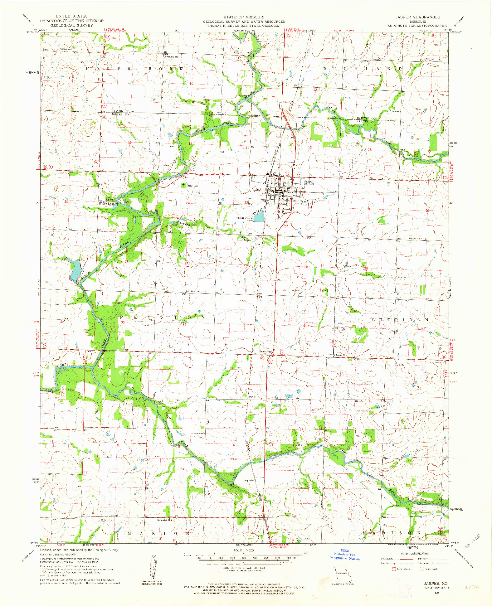 USGS 1:24000-SCALE QUADRANGLE FOR JASPER, MO 1962