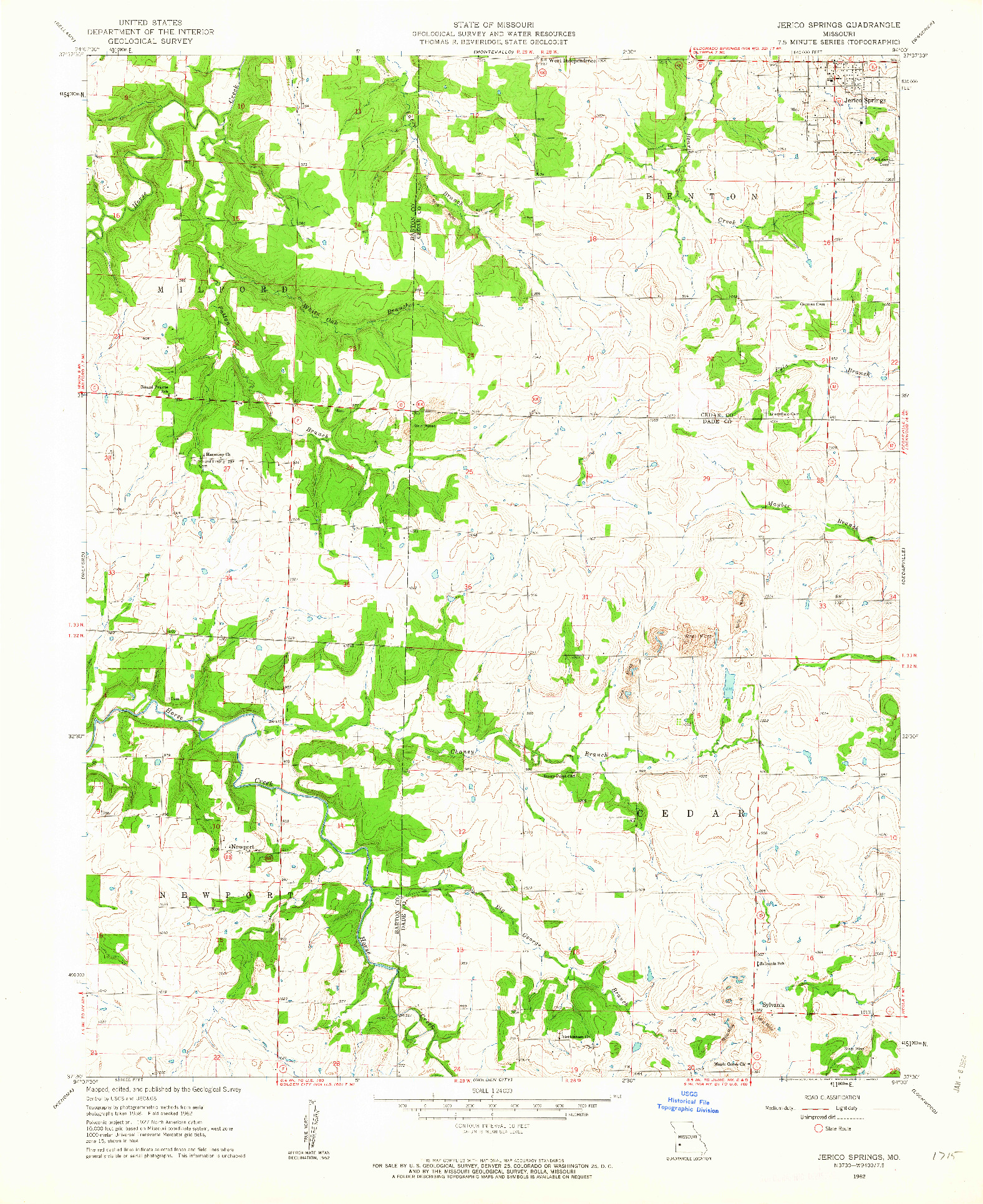 USGS 1:24000-SCALE QUADRANGLE FOR JERICO SPRINGS, MO 1962