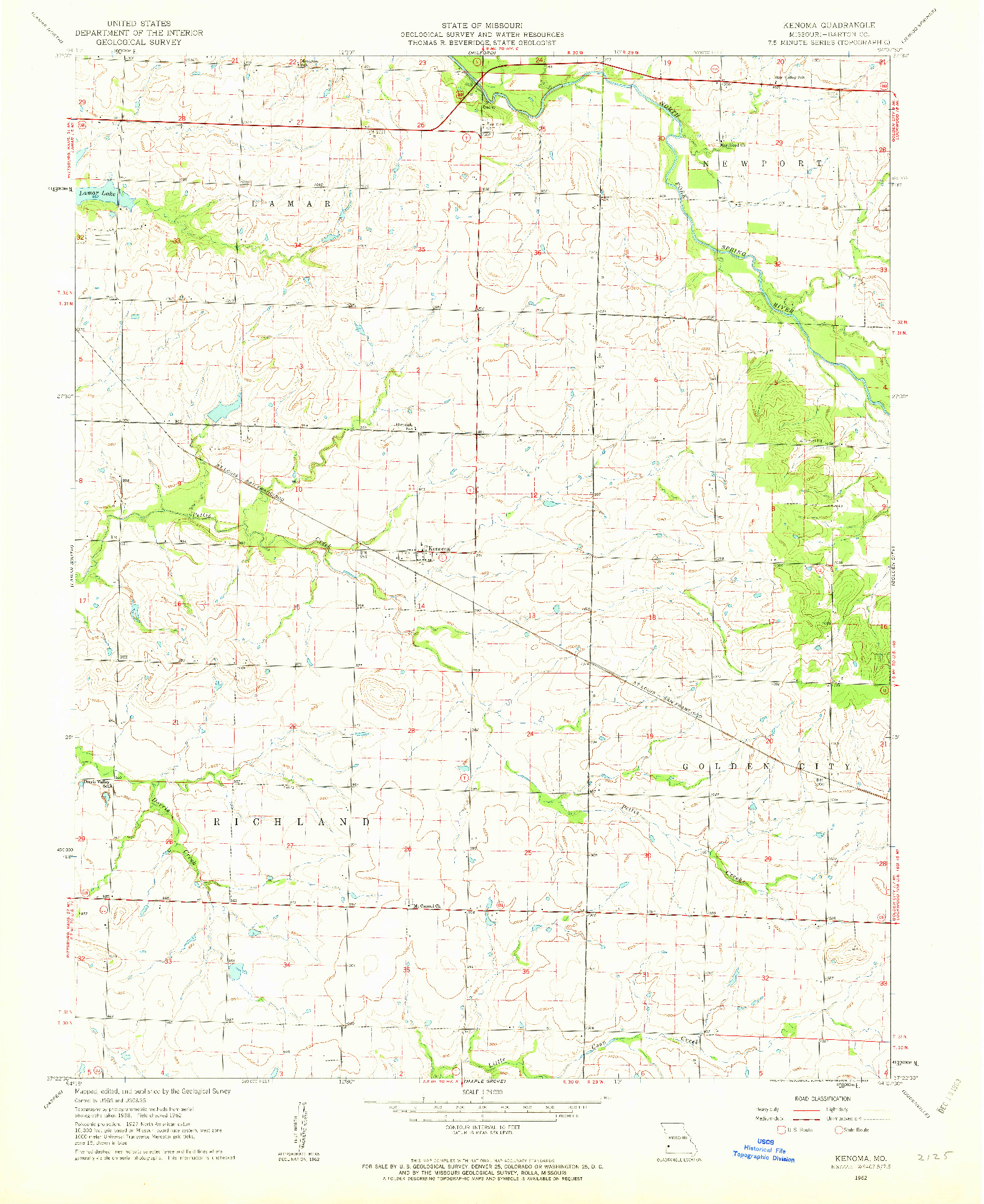 USGS 1:24000-SCALE QUADRANGLE FOR KENOMA, MO 1962