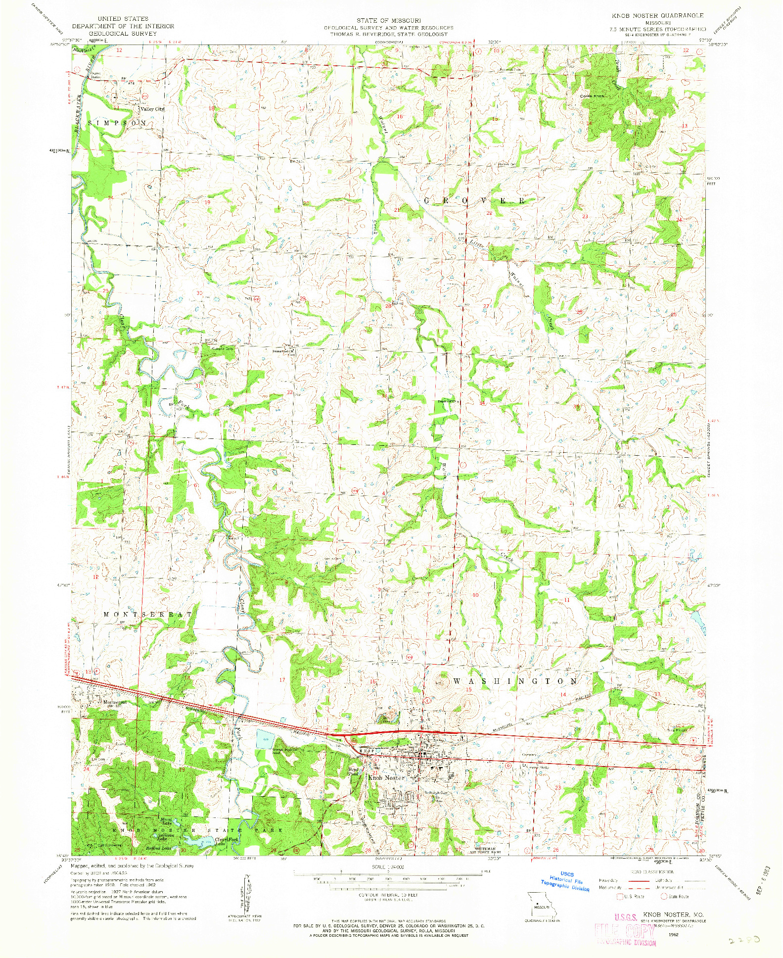 USGS 1:24000-SCALE QUADRANGLE FOR KNOB NOSTER, MO 1962