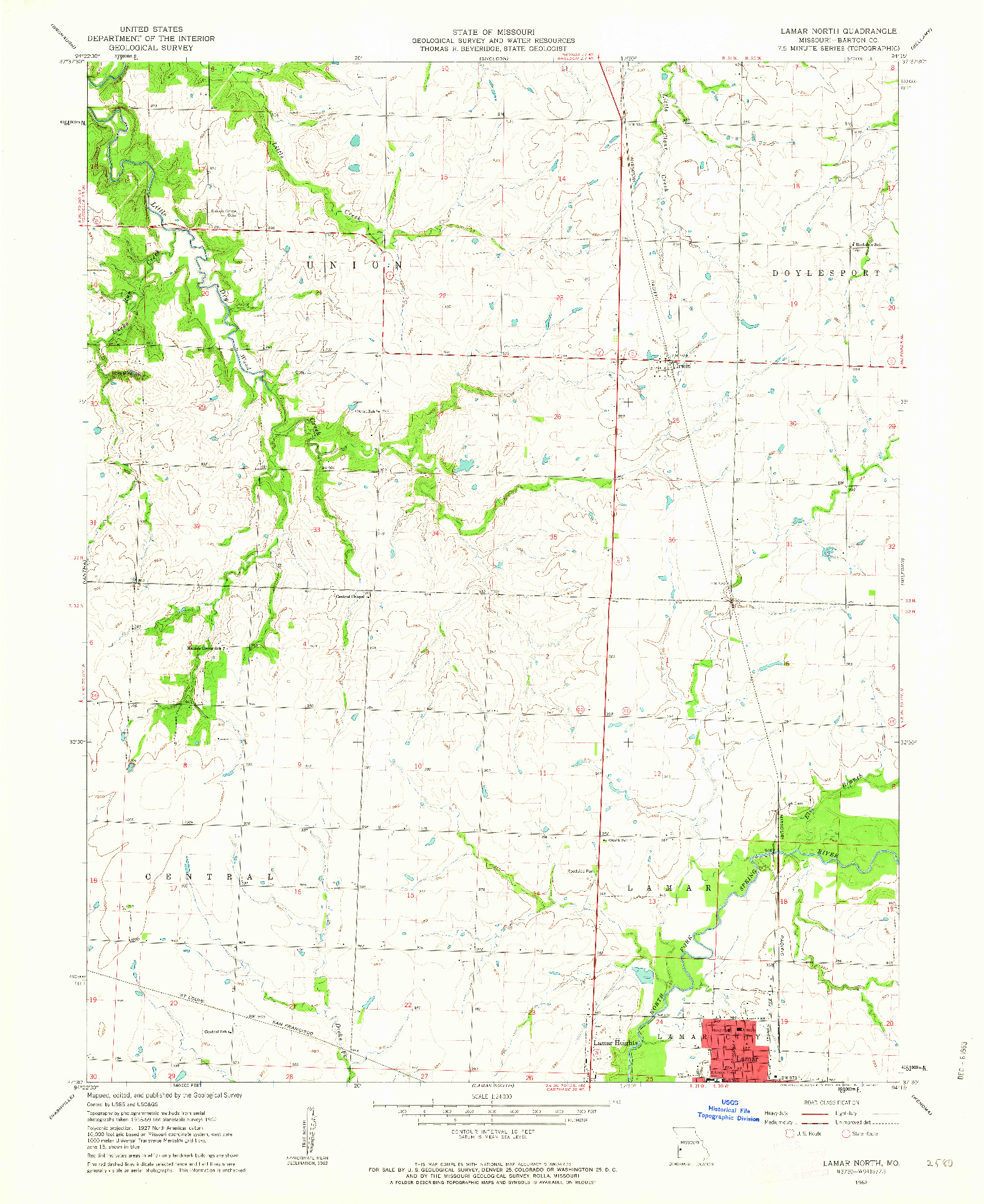 USGS 1:24000-SCALE QUADRANGLE FOR LAMAR NORTH, MO 1962