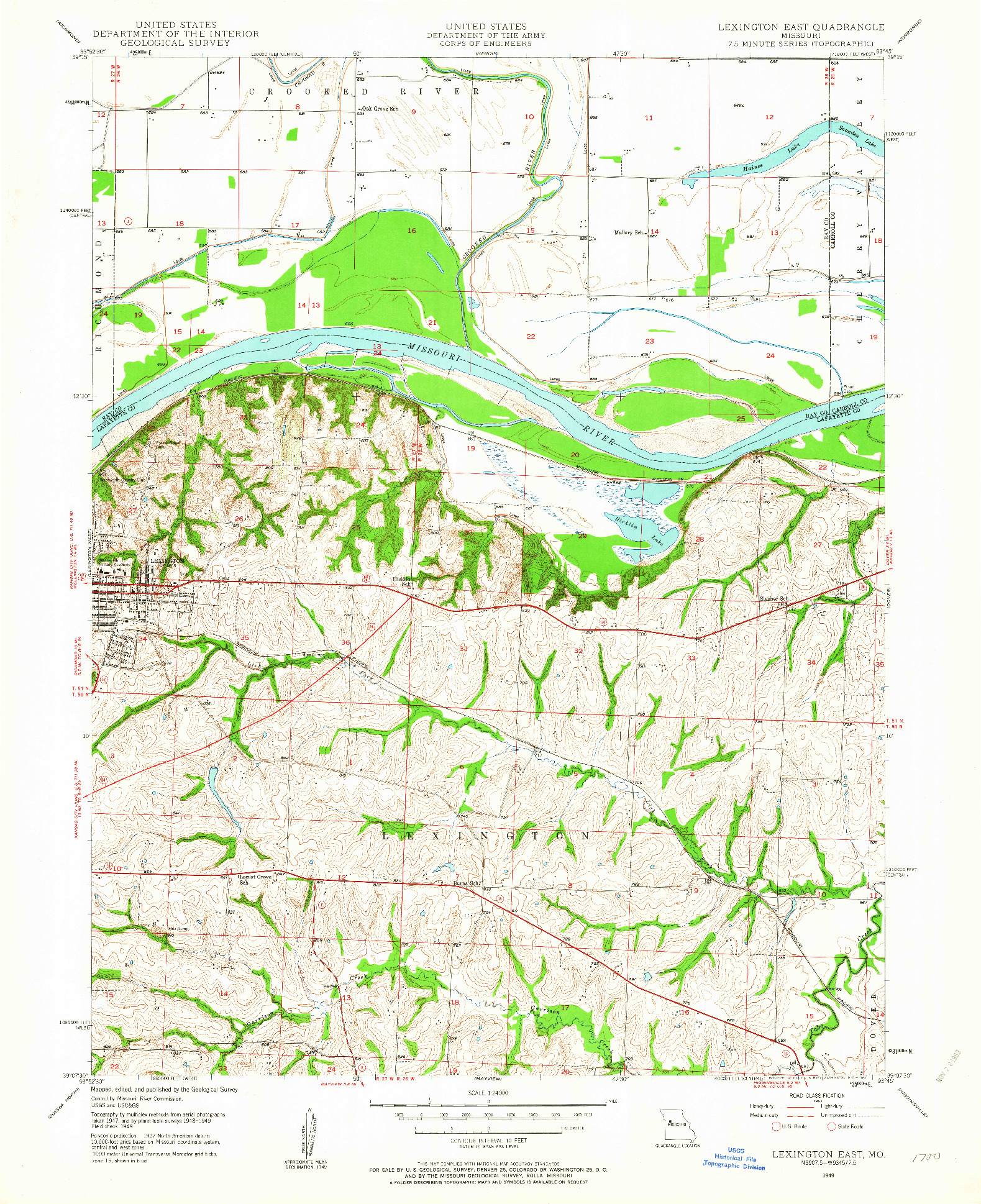USGS 1:24000-SCALE QUADRANGLE FOR LEXINGTON EAST, MO 1949