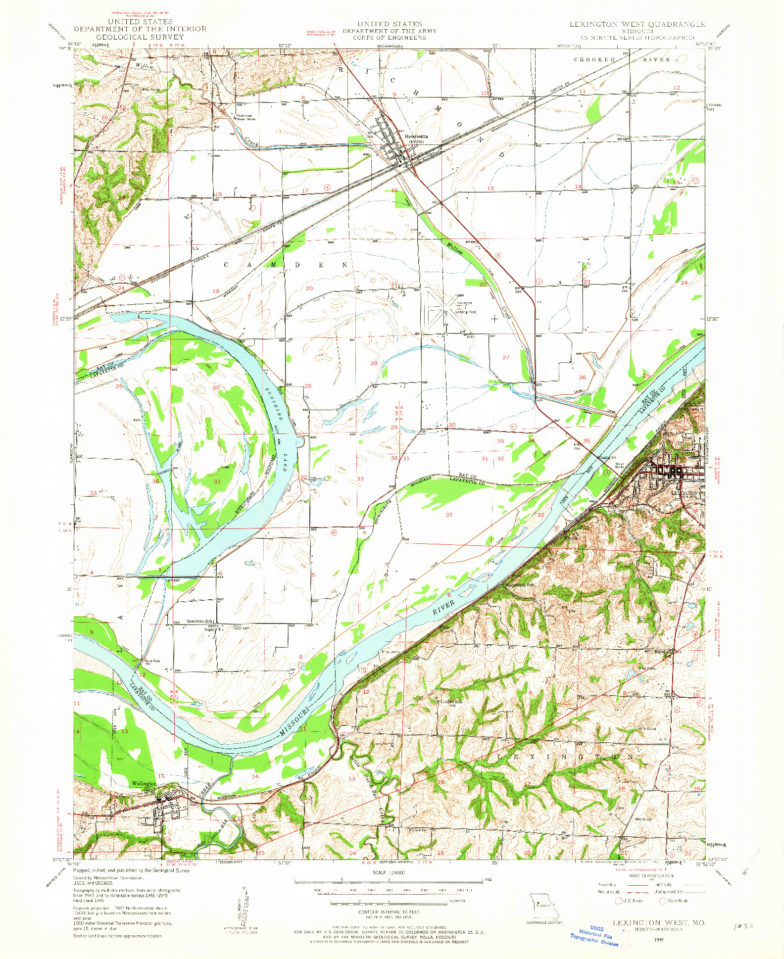 USGS 1:24000-SCALE QUADRANGLE FOR LEXINGTON WEST, MO 1949