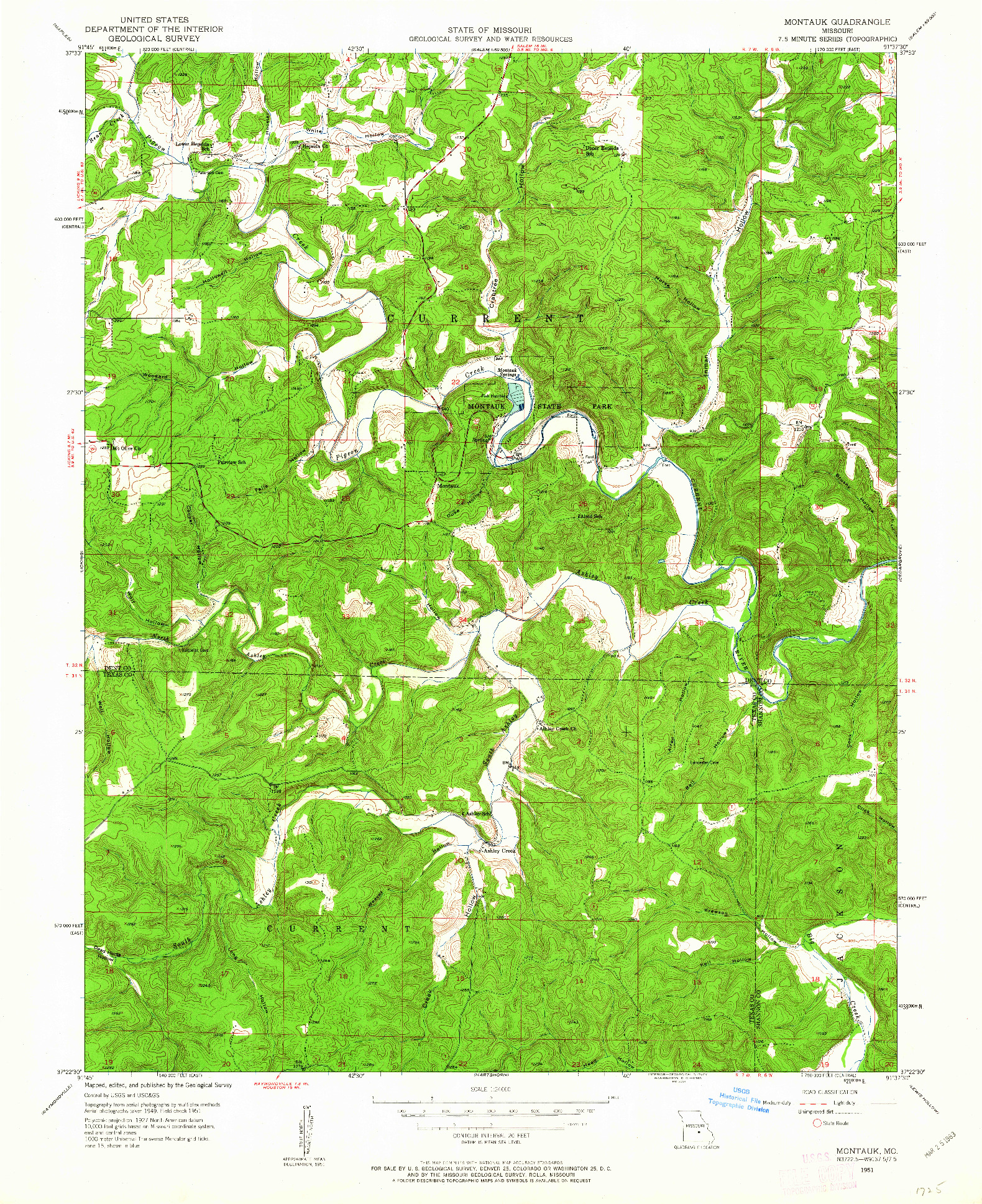 USGS 1:24000-SCALE QUADRANGLE FOR MONTAUK, MO 1951