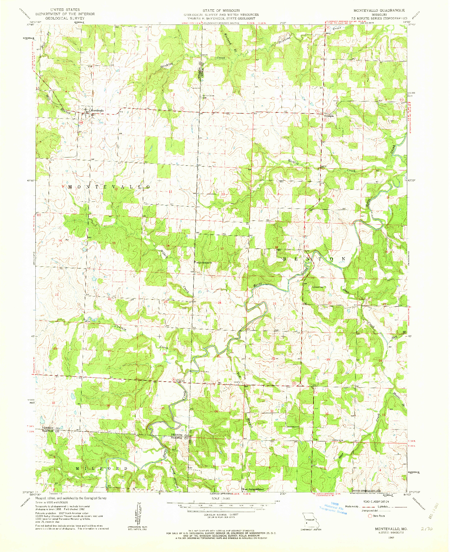 USGS 1:24000-SCALE QUADRANGLE FOR MONTEVALLO, MO 1962