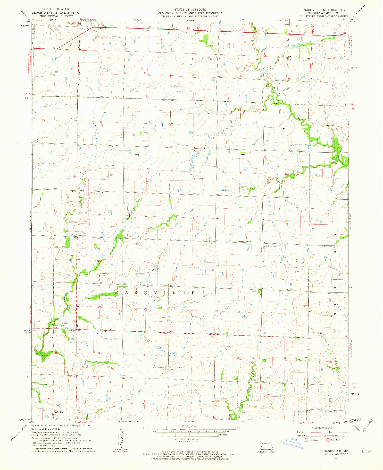 USGS 1:24000-SCALE QUADRANGLE FOR NASHVILLE, MO 1962