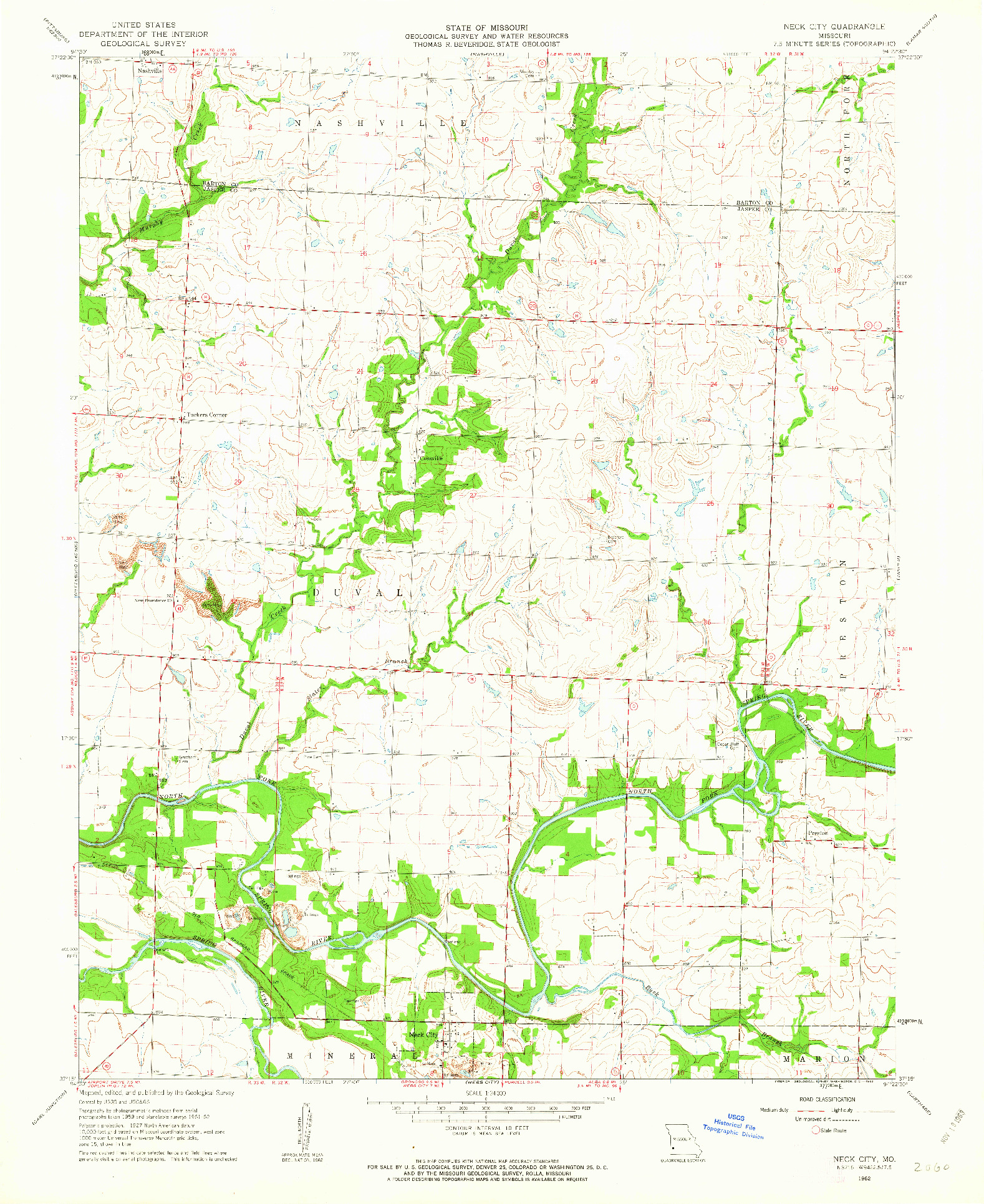 USGS 1:24000-SCALE QUADRANGLE FOR NECK CITY, MO 1962