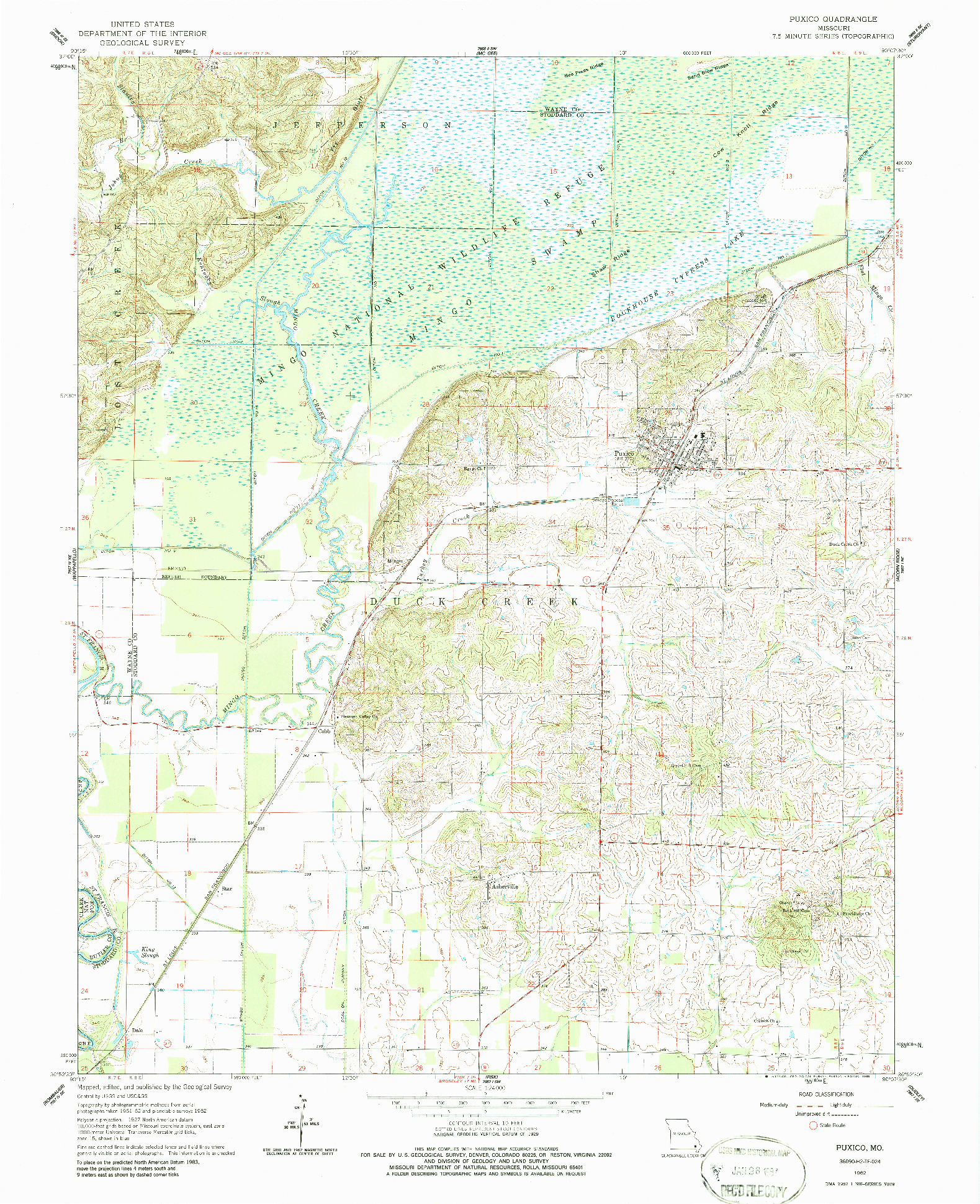 USGS 1:24000-SCALE QUADRANGLE FOR PUXICO, MO 1962