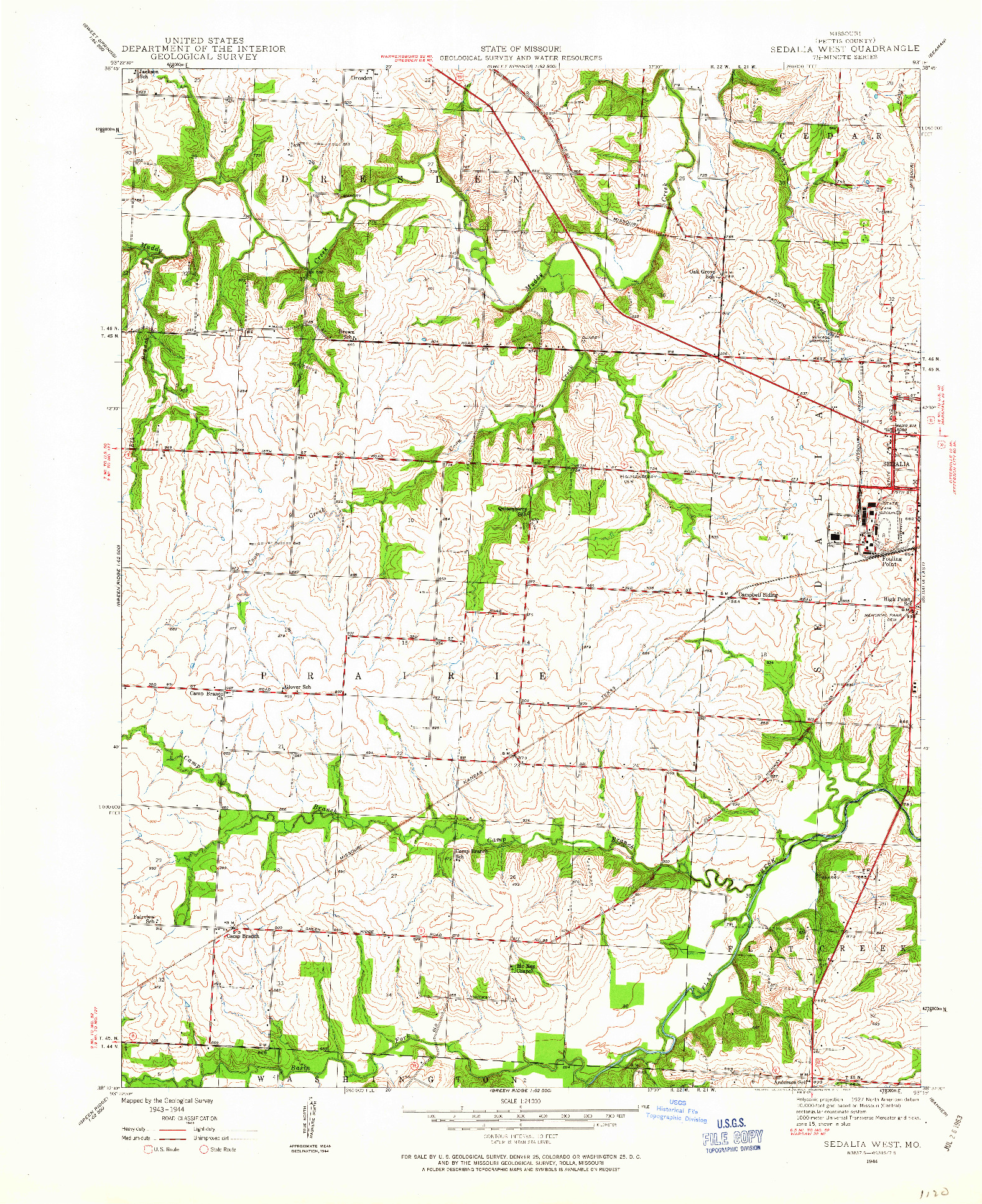 USGS 1:24000-SCALE QUADRANGLE FOR SEDALIA WEST, MO 1944