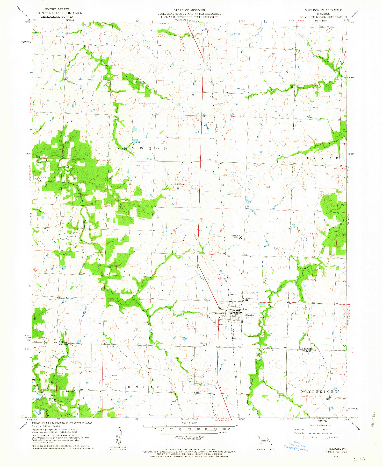 USGS 1:24000-SCALE QUADRANGLE FOR SHELDON, MO 1962