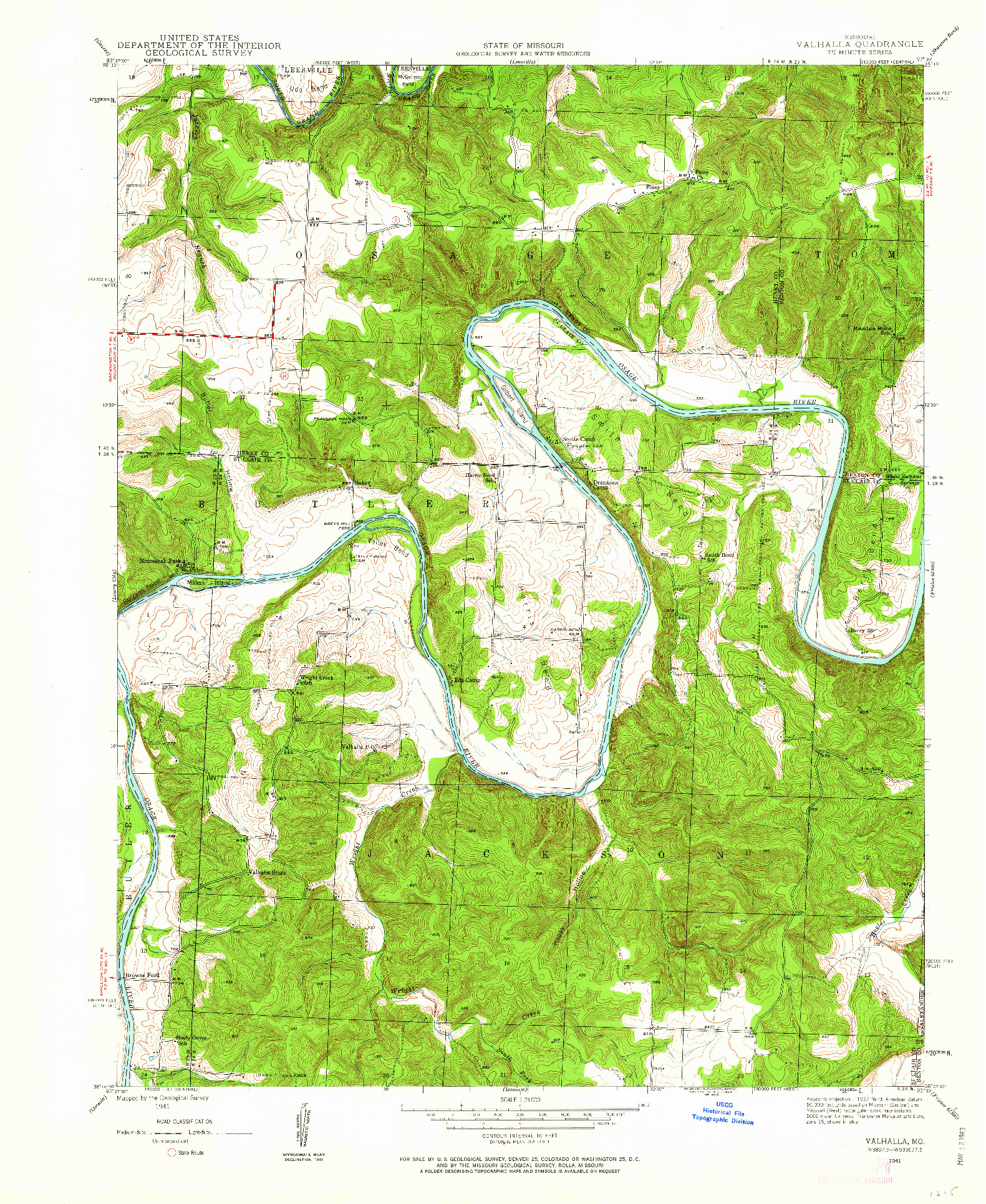 USGS 1:24000-SCALE QUADRANGLE FOR VALHALLA, MO 1941