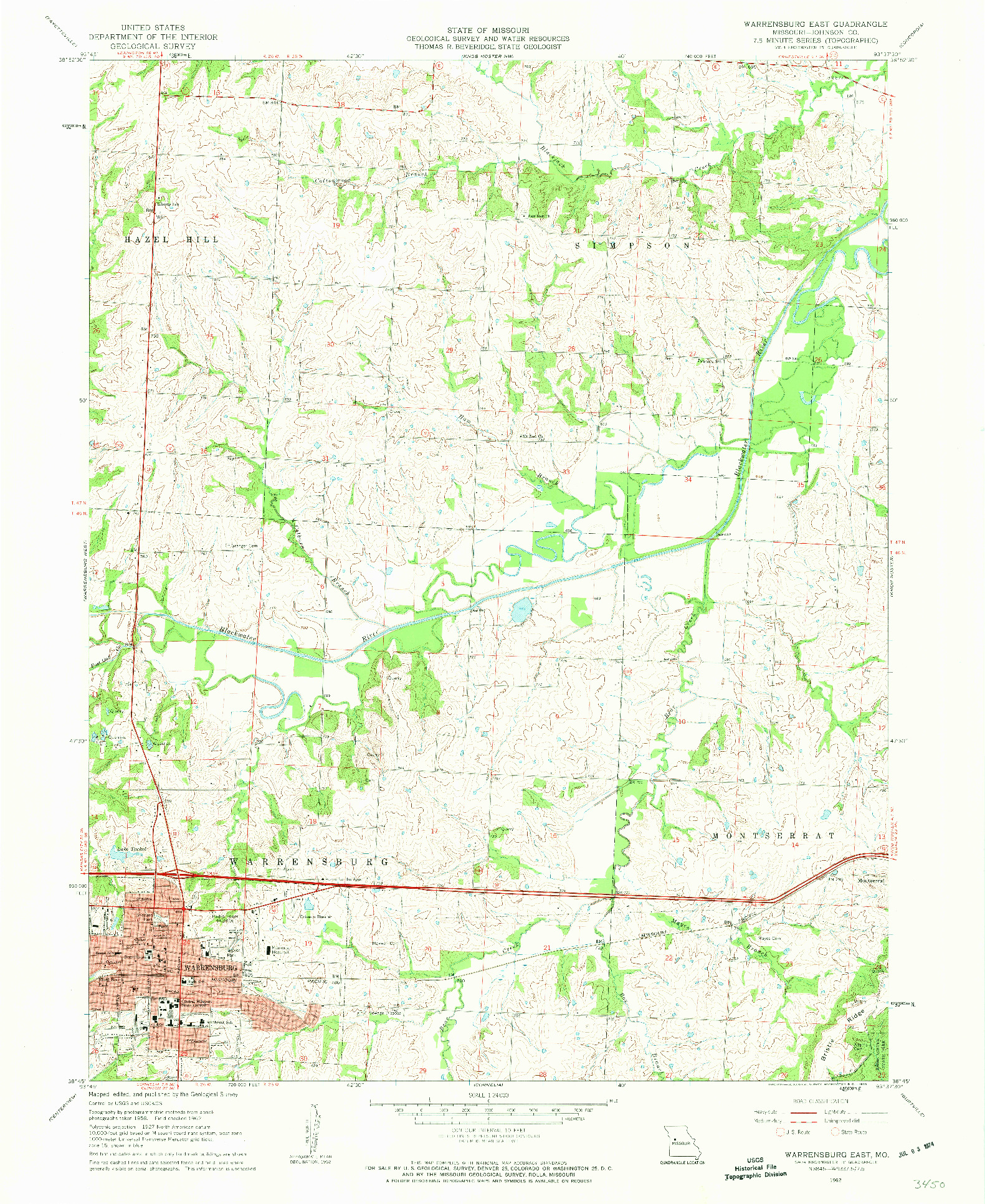 USGS 1:24000-SCALE QUADRANGLE FOR WARRENSBURG EAST, MO 1962