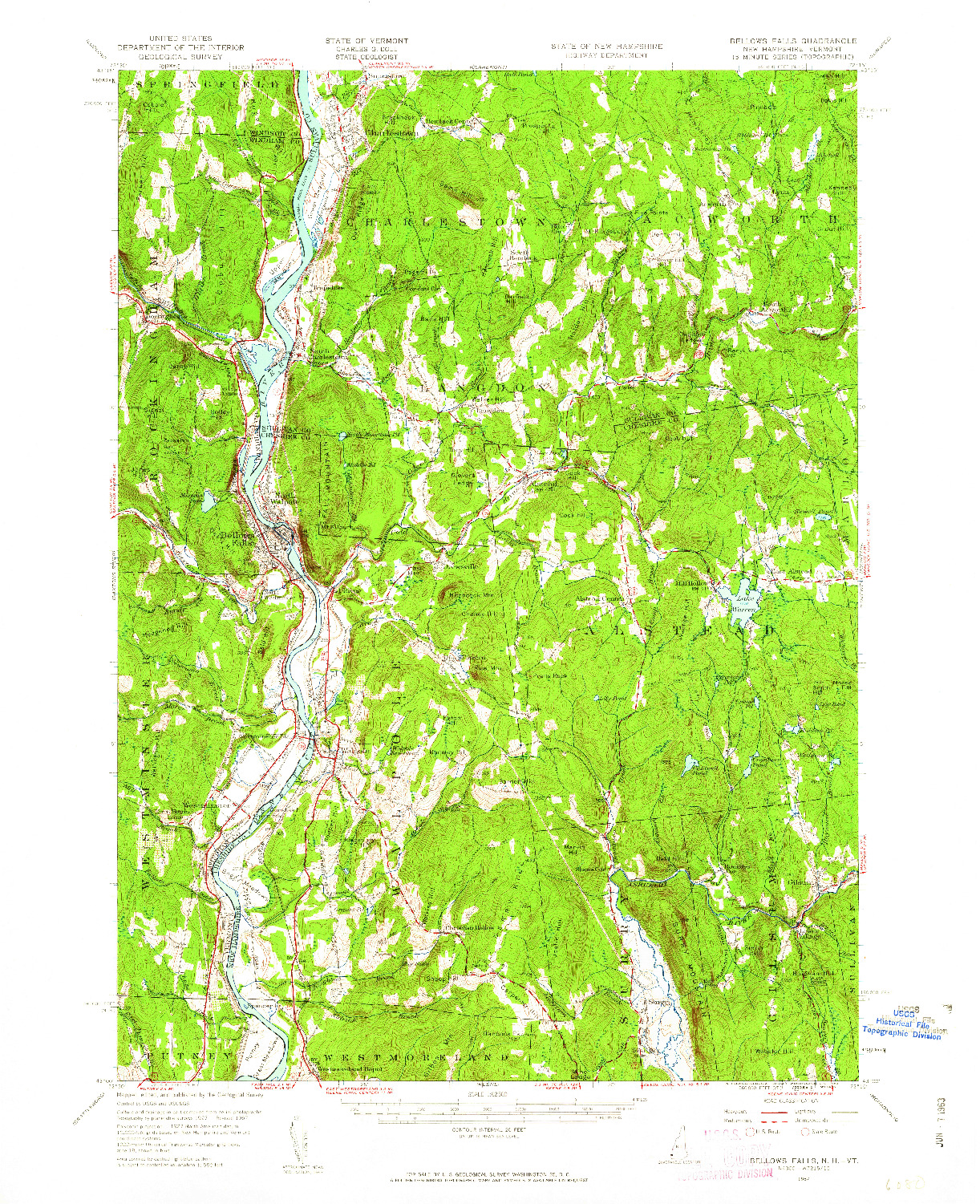 USGS 1:62500-SCALE QUADRANGLE FOR BELLOWS FALLS, NH 1957