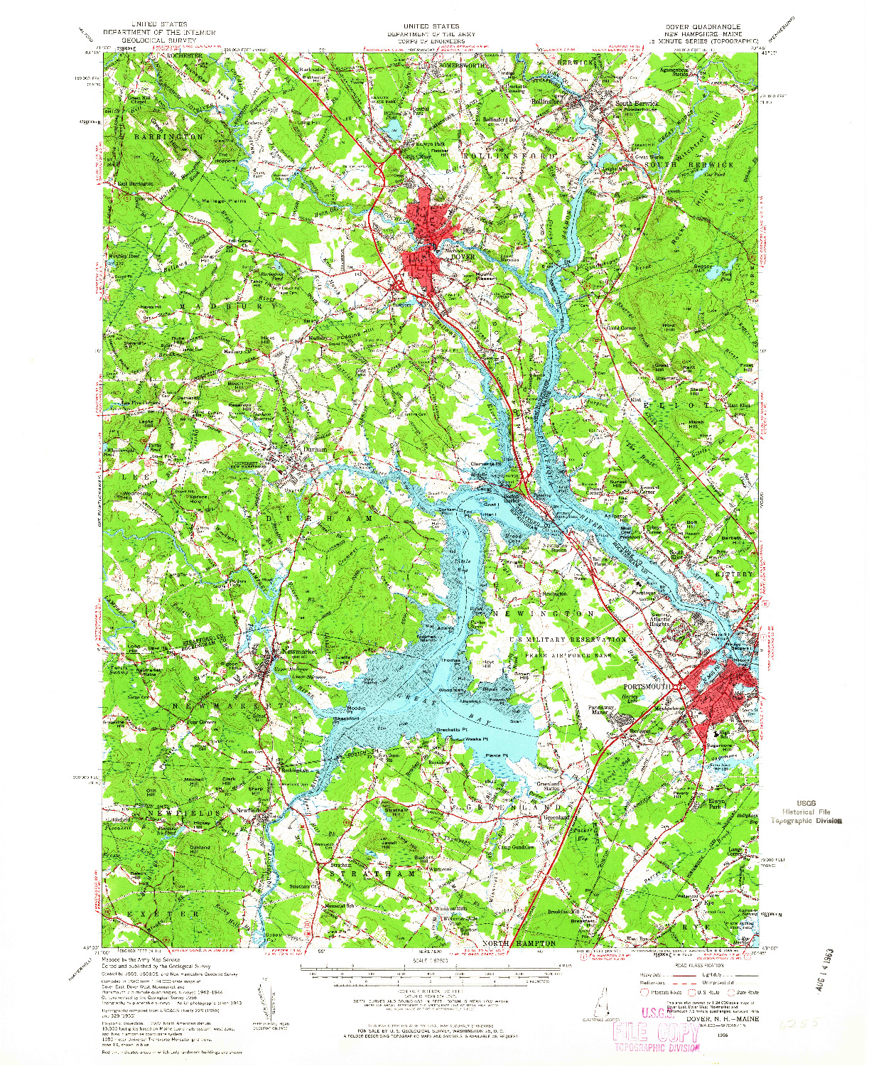 USGS 1:62500-SCALE QUADRANGLE FOR DOVER, NH 1956